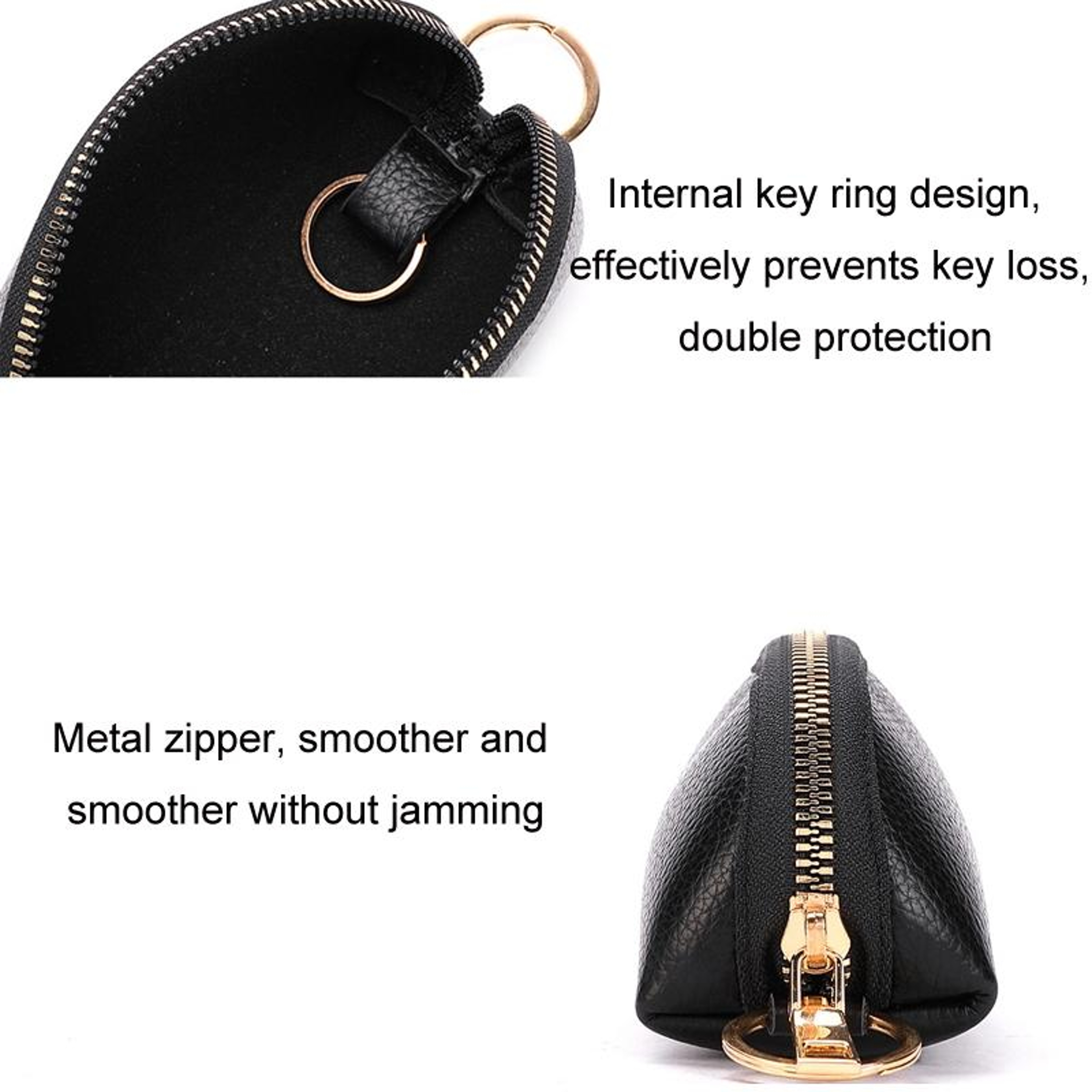 Mini PU Leather Car Key Pouch with Zipper and Internal Key Ring – view 6