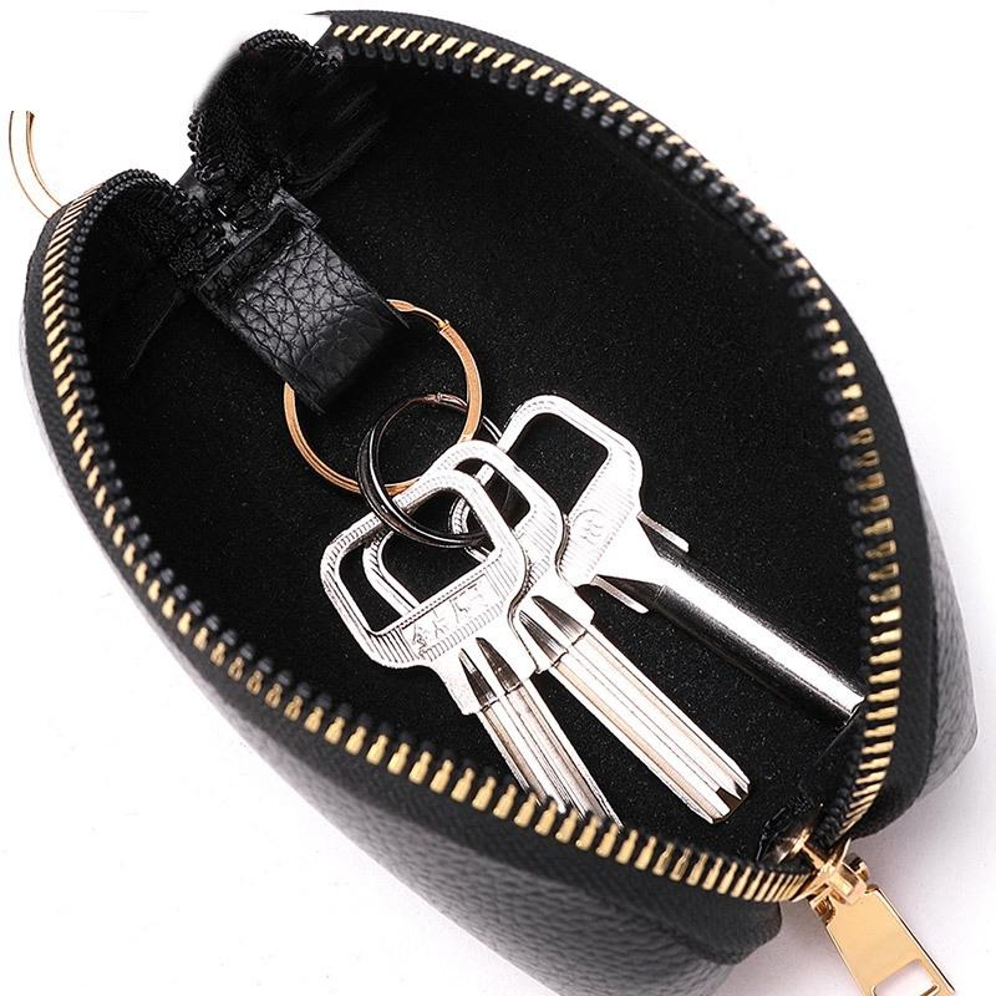 Mini PU Leather Car Key Pouch with Zipper and Internal Key Ring – view 9