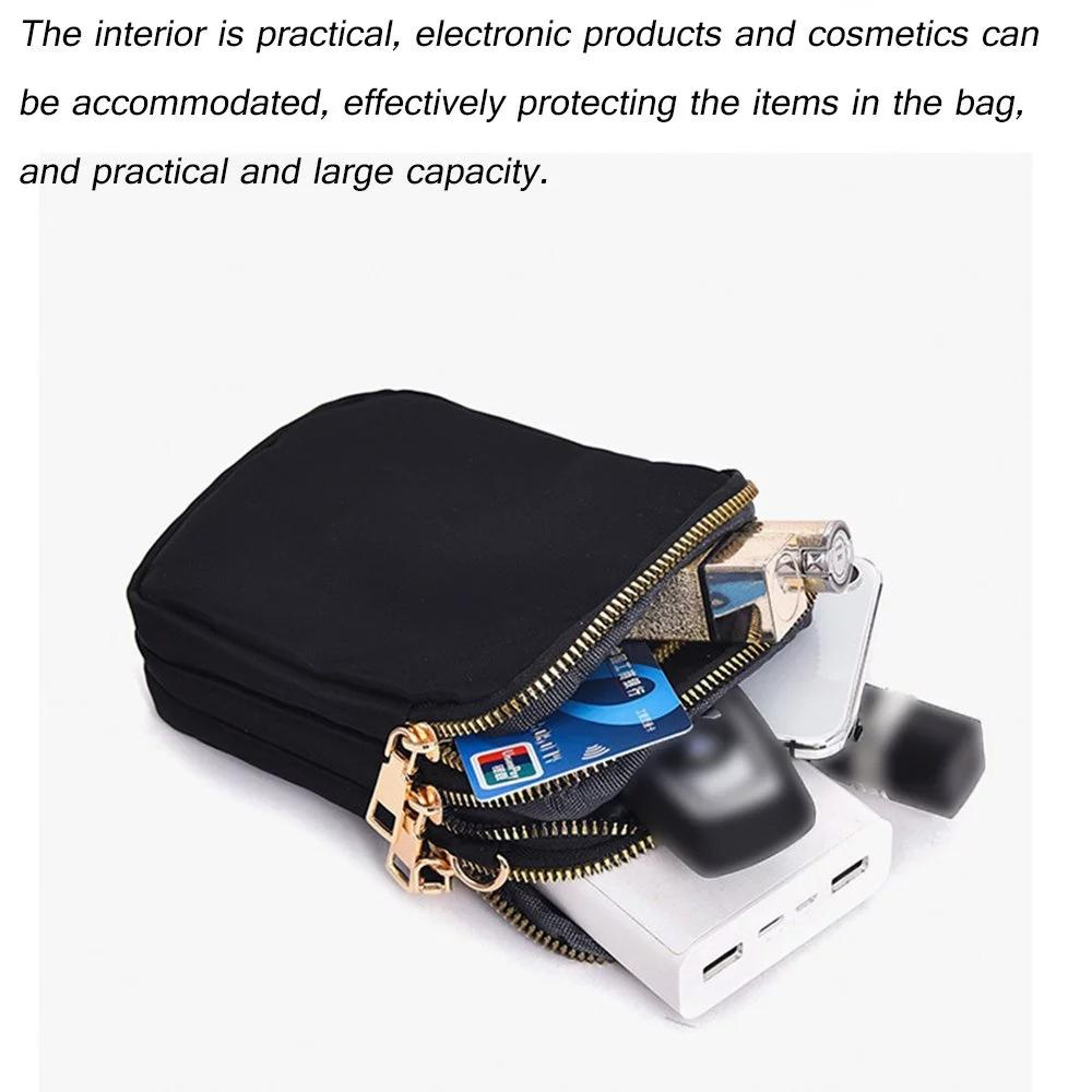 Womens Mini Crossbody Phone Bag with Triple Zipper Compartments – view 5