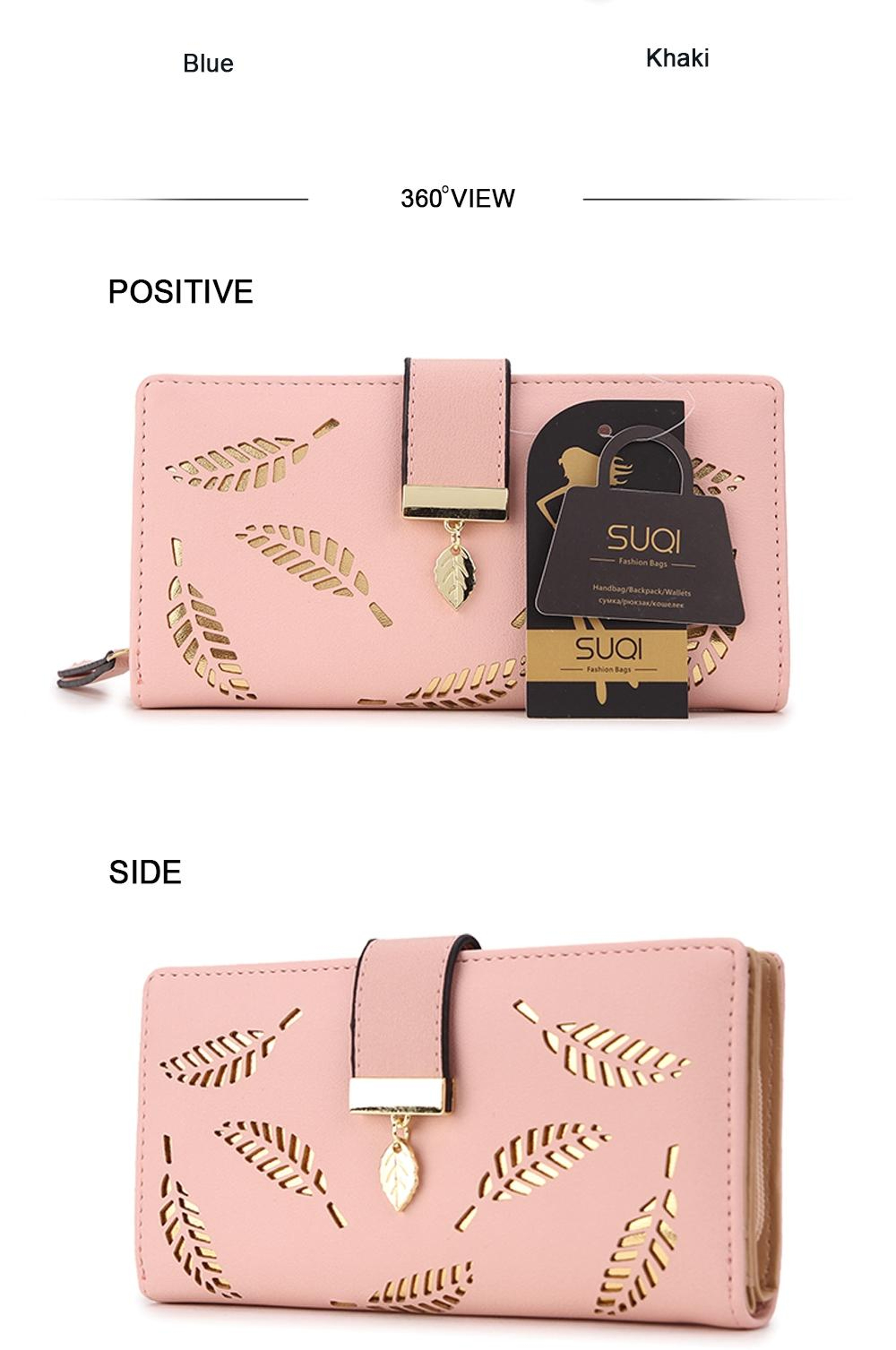 Womens Long PU Leather Wallet with Hollow Leaf Design and Zipper Closure – view 9
