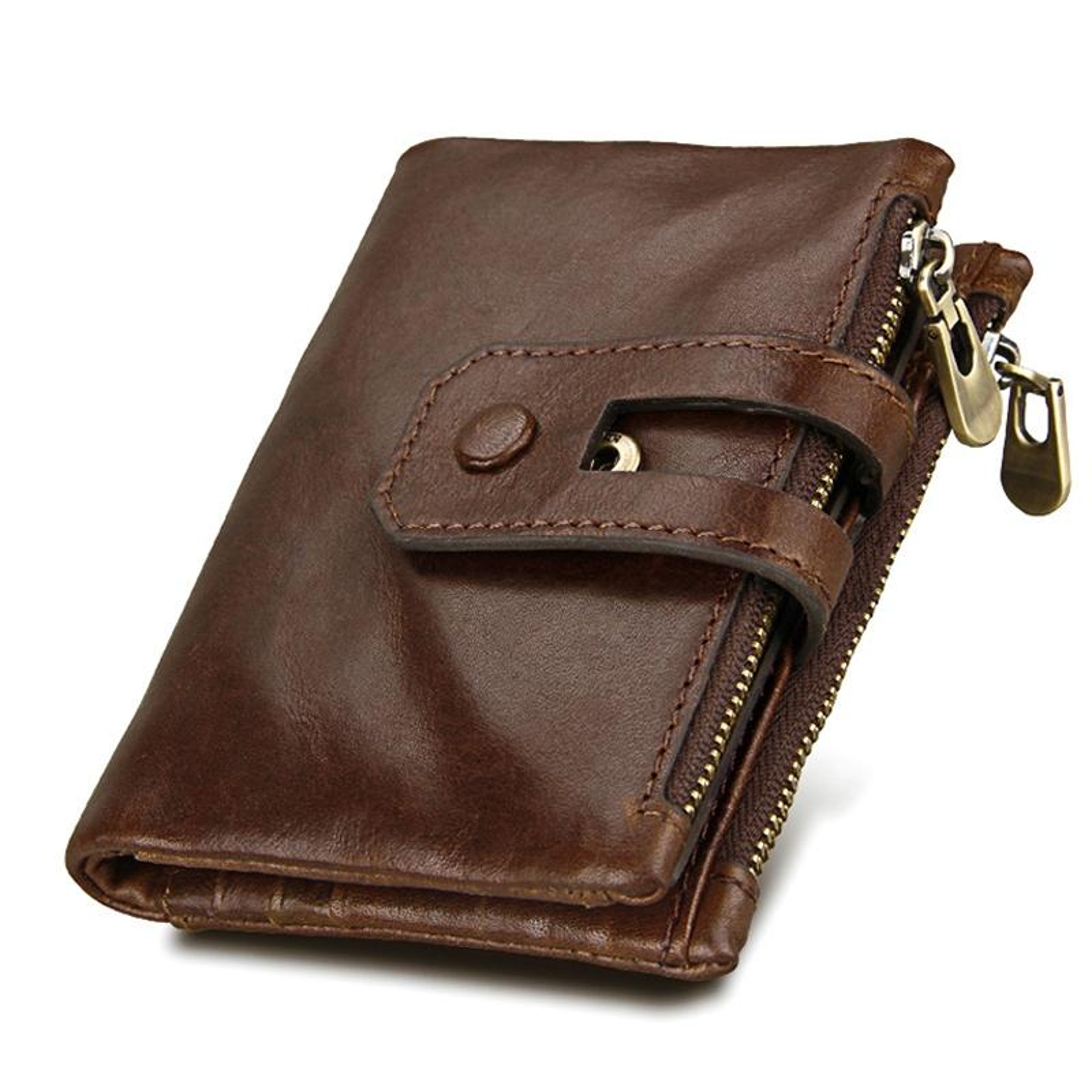Genuine Cowhide Leather RFID Blocking Trifold Wallet with Zippered Coin Pocket – view 2