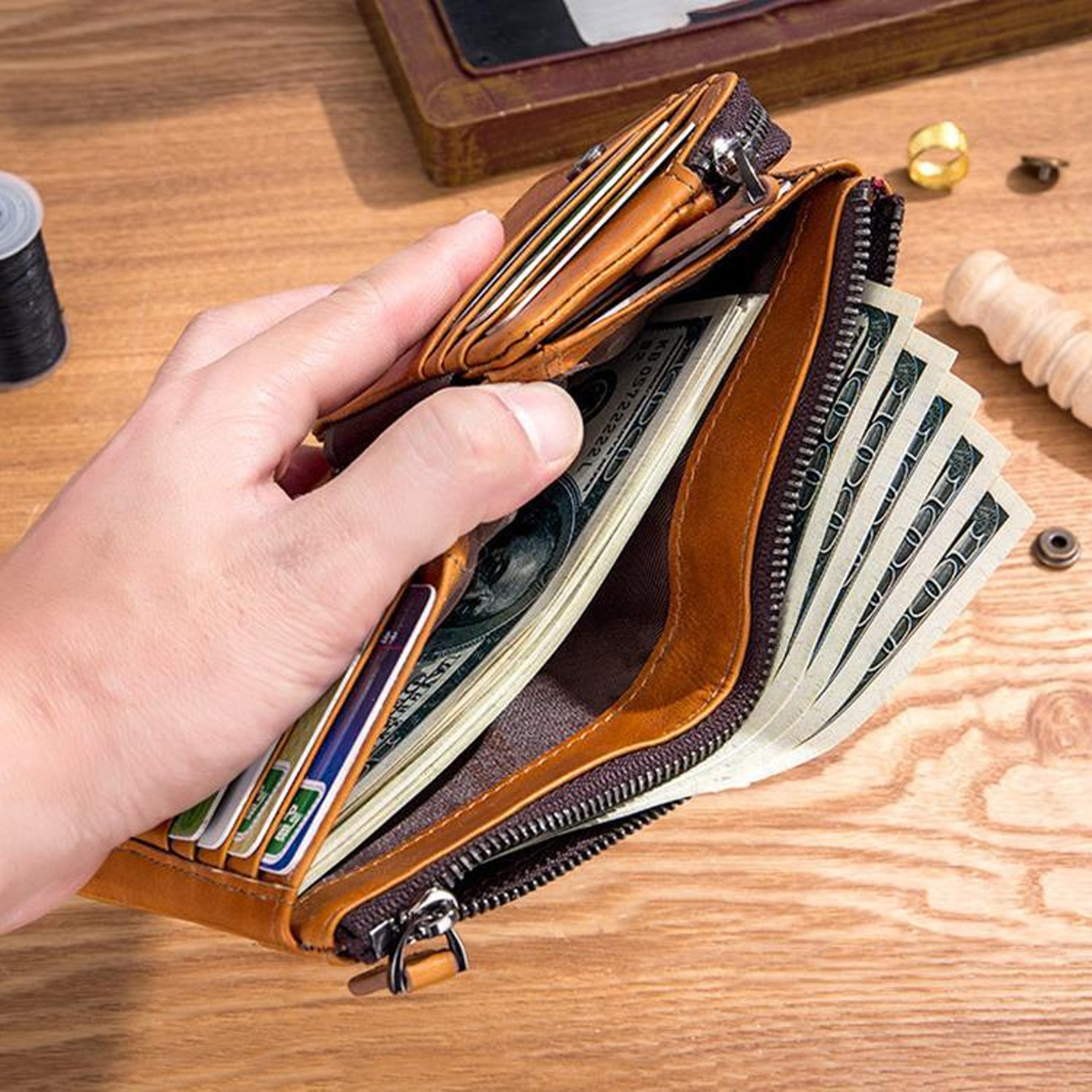 RFID Blocking Cowhide Leather Wallet with Multiple Card Slots and Coin Purse – view 15