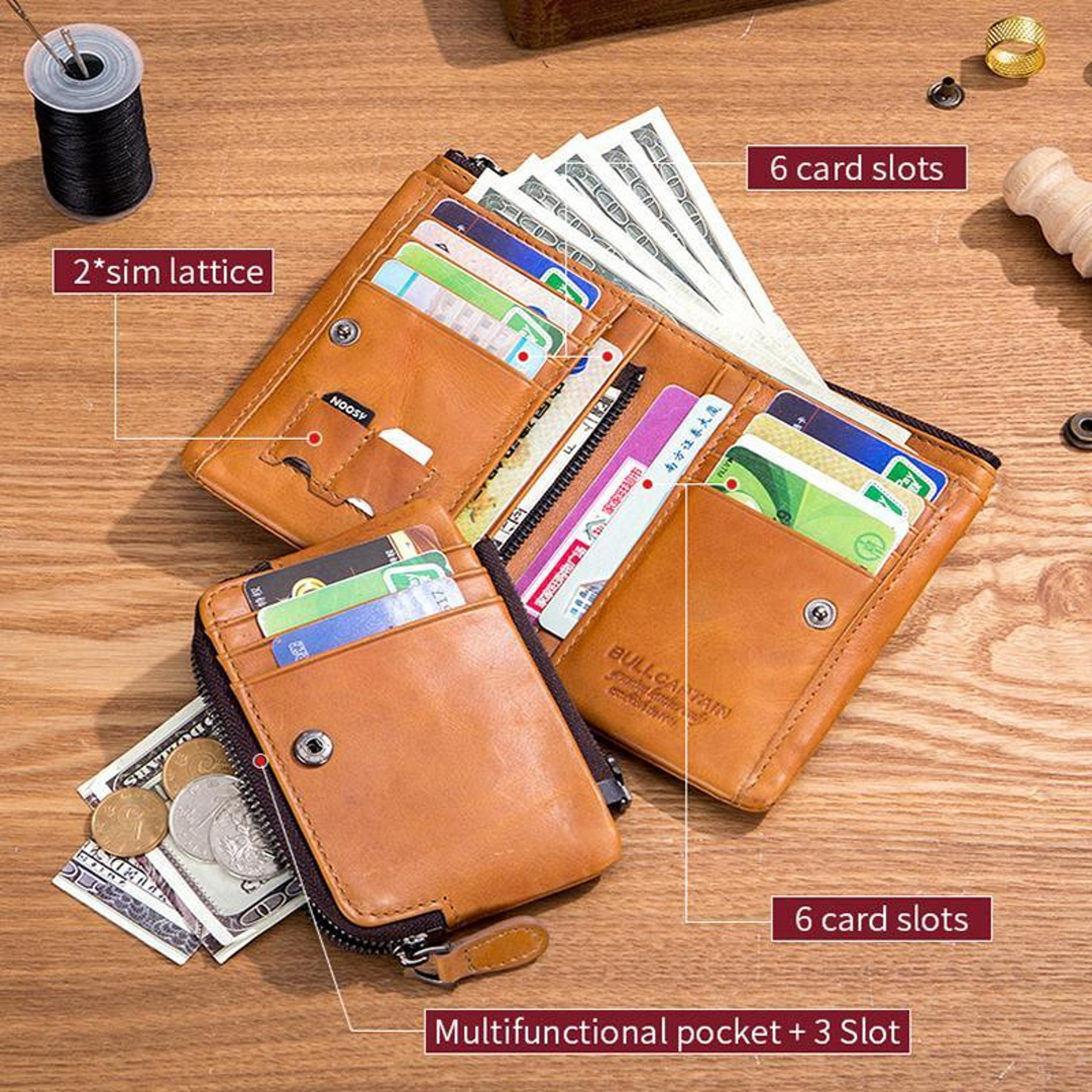 RFID Blocking Cowhide Leather Wallet with Multiple Card Slots and Coin Purse – view 12