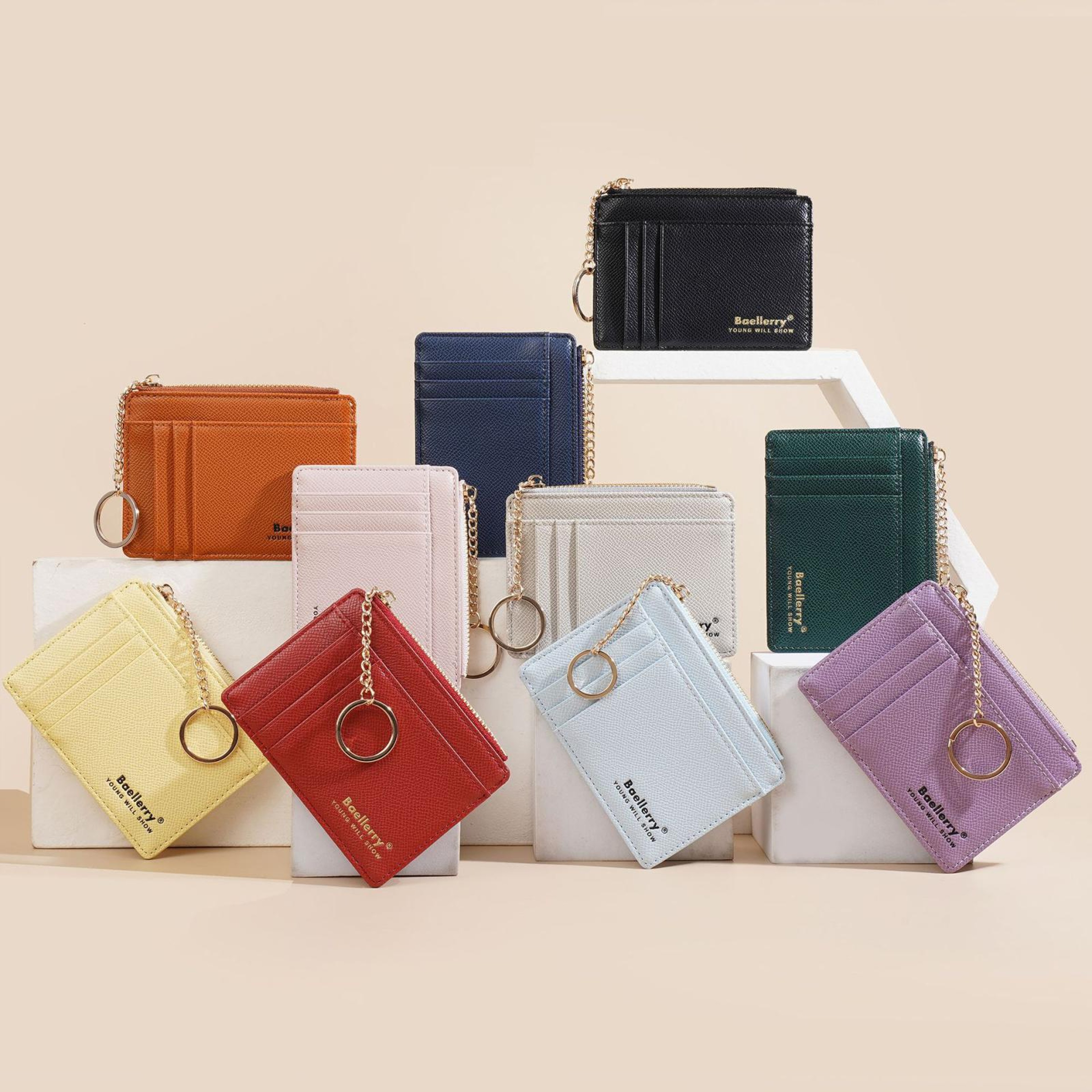 Womens Slim Card Holder Wallet with Keychain and Zippered Coin Purse – view 2