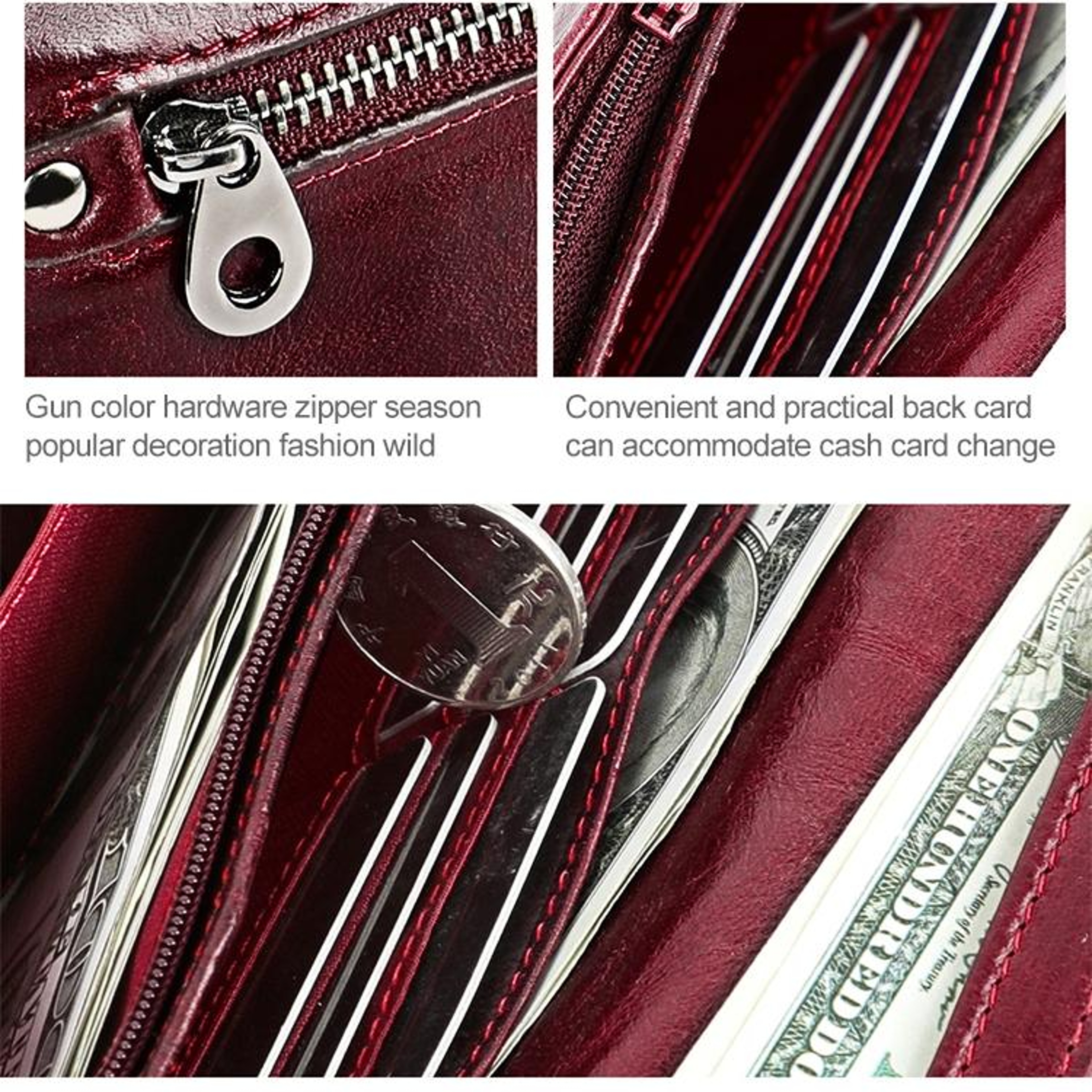 Womens RFID Leather Zipper Wallet with Card Slots and Coin Compartments – view 13