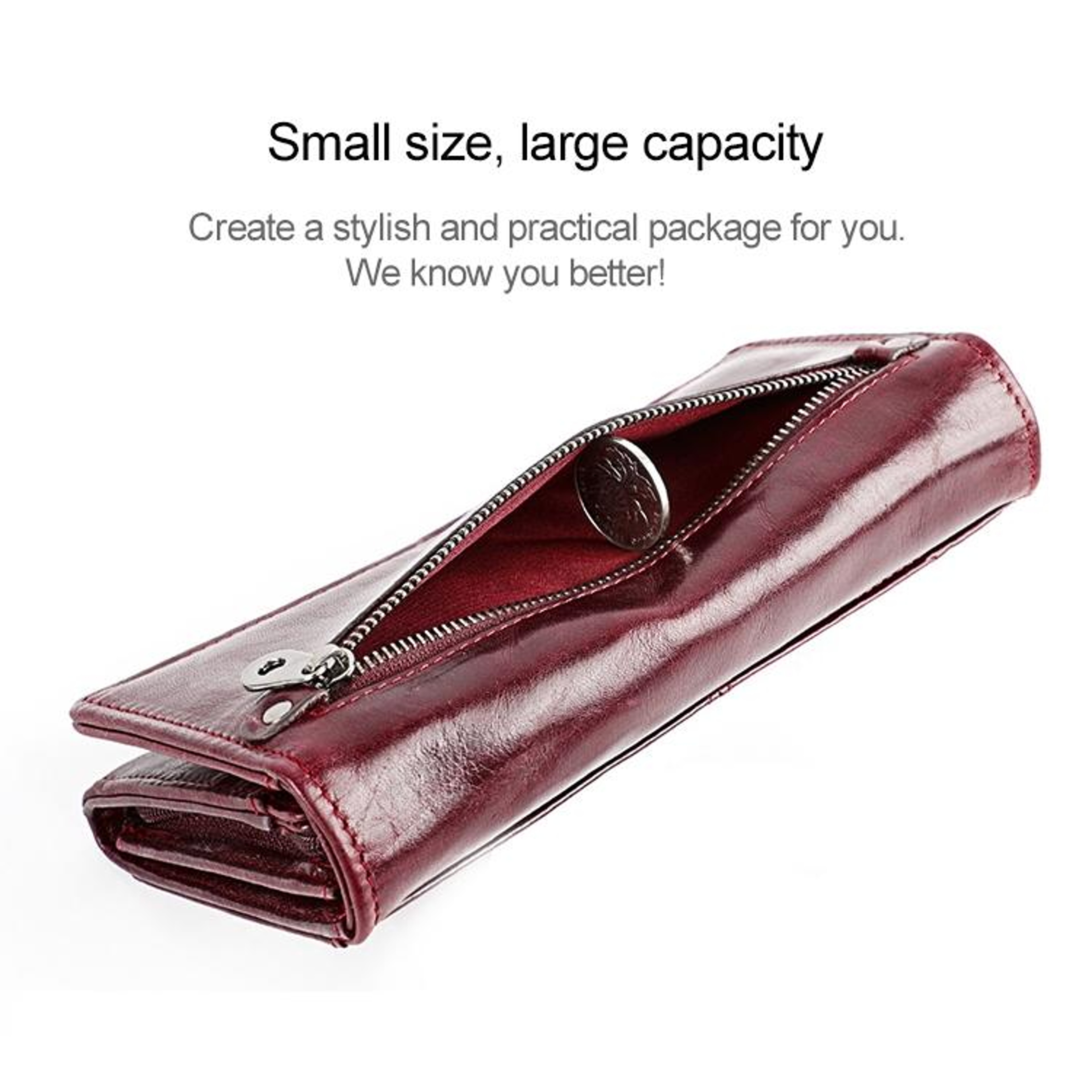 Womens RFID Leather Zipper Wallet with Card Slots and Coin Compartments – view 12