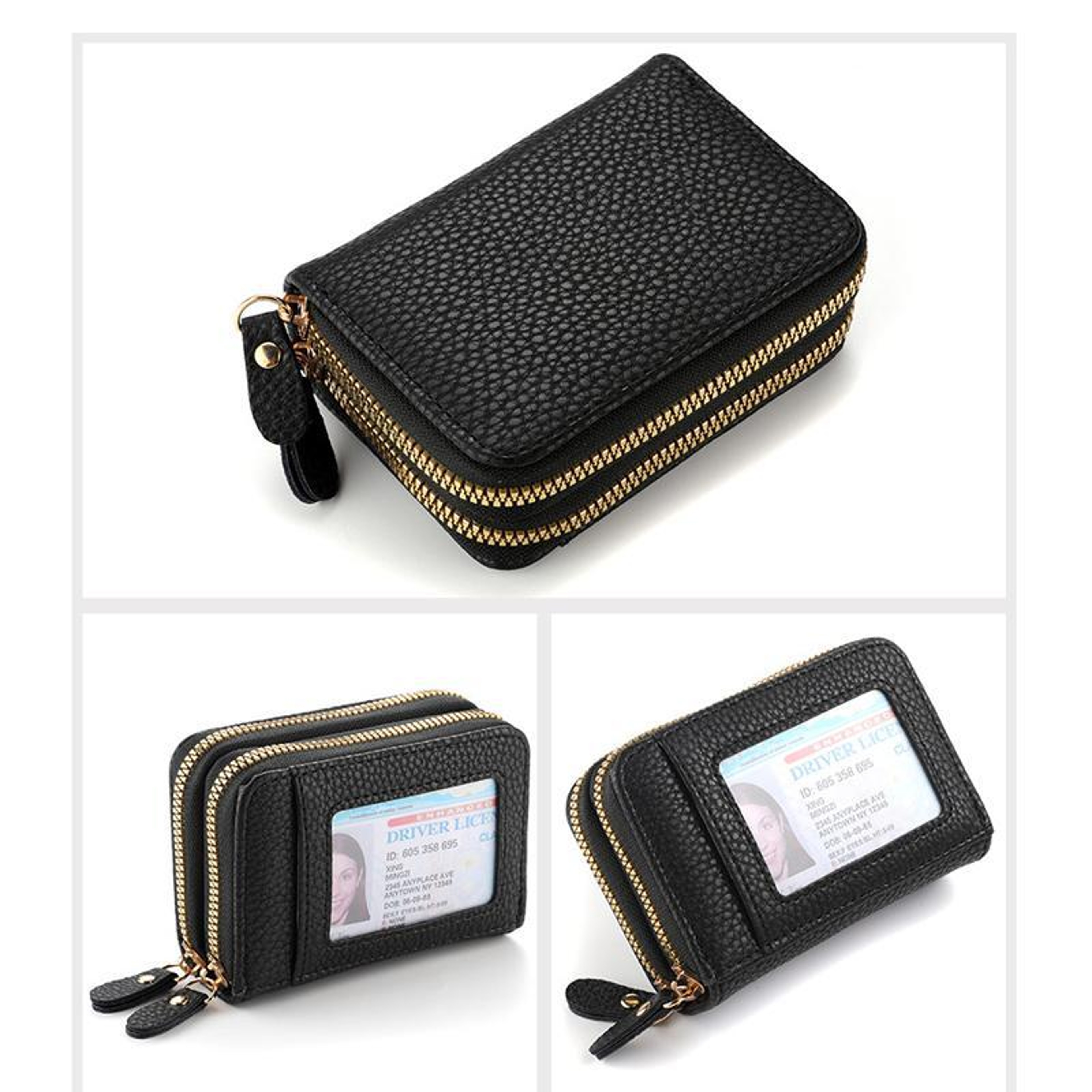 Womens Compact Accordion Wallet with Double Zipper and ID Window – view 5