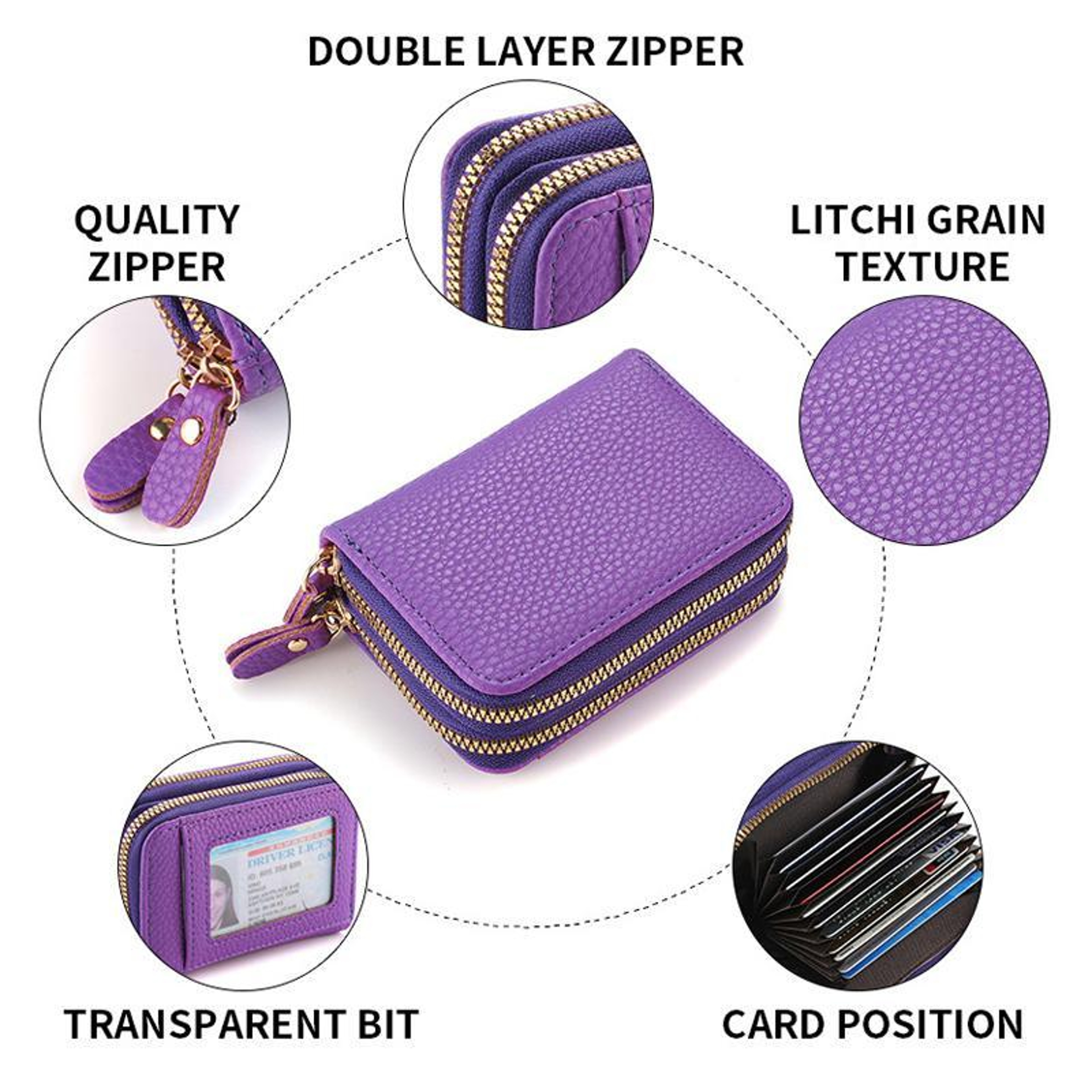 Womens Compact Accordion Wallet with Double Zipper and ID Window – view 8