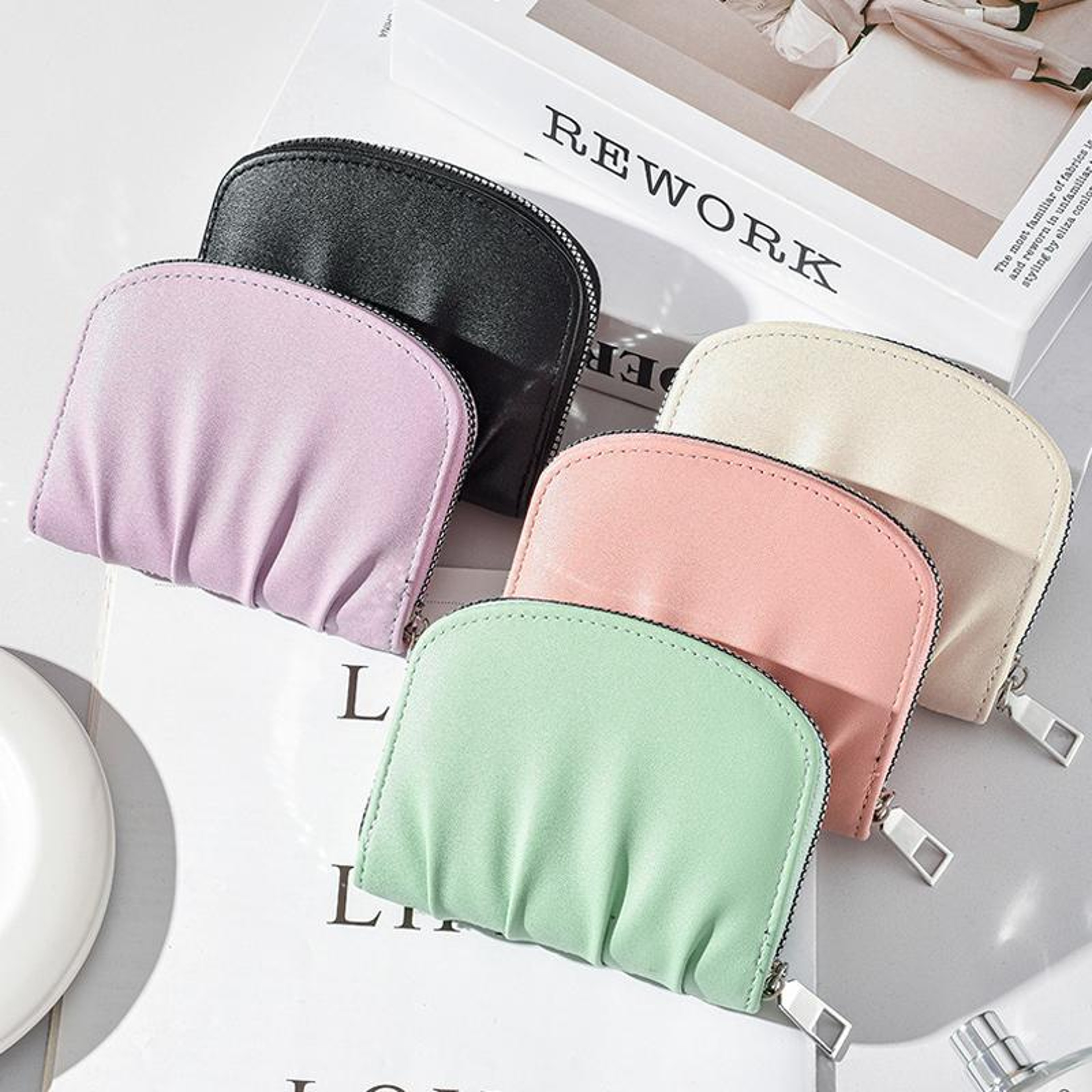 Womens Pleated PU Leather Short Wallet with Zipper Coin Purse – view 2