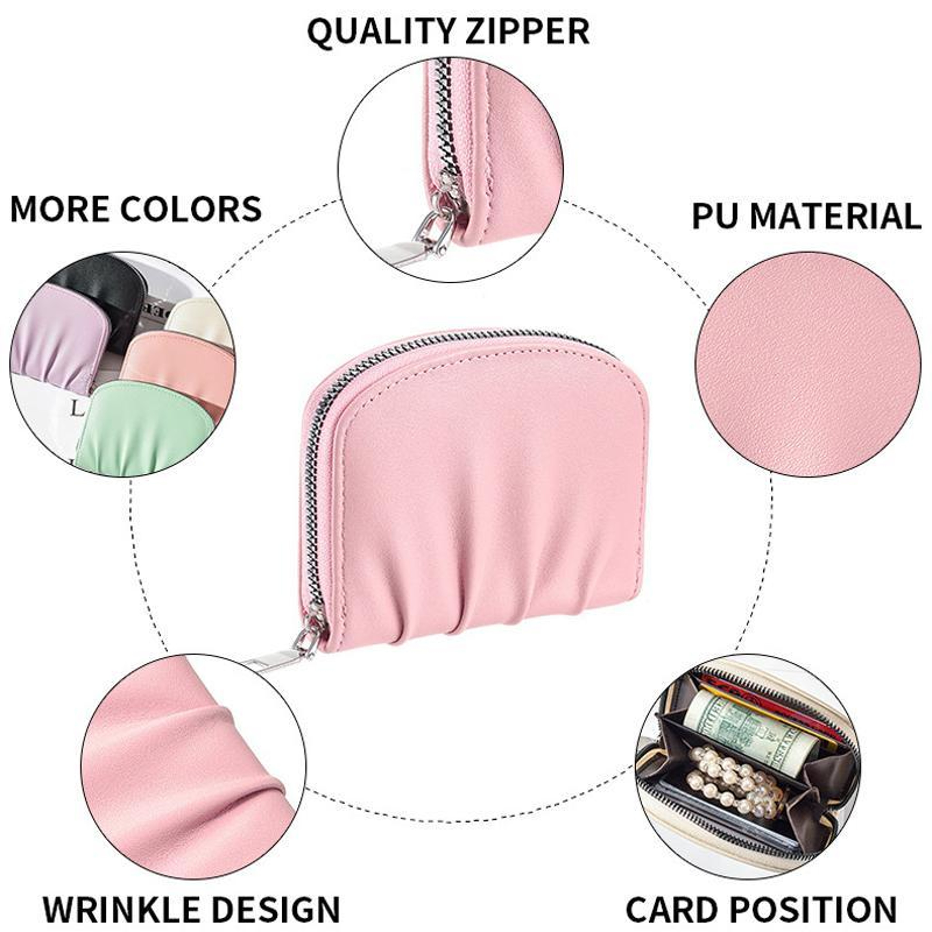 Womens Pleated PU Leather Short Wallet with Zipper Coin Purse – view 8