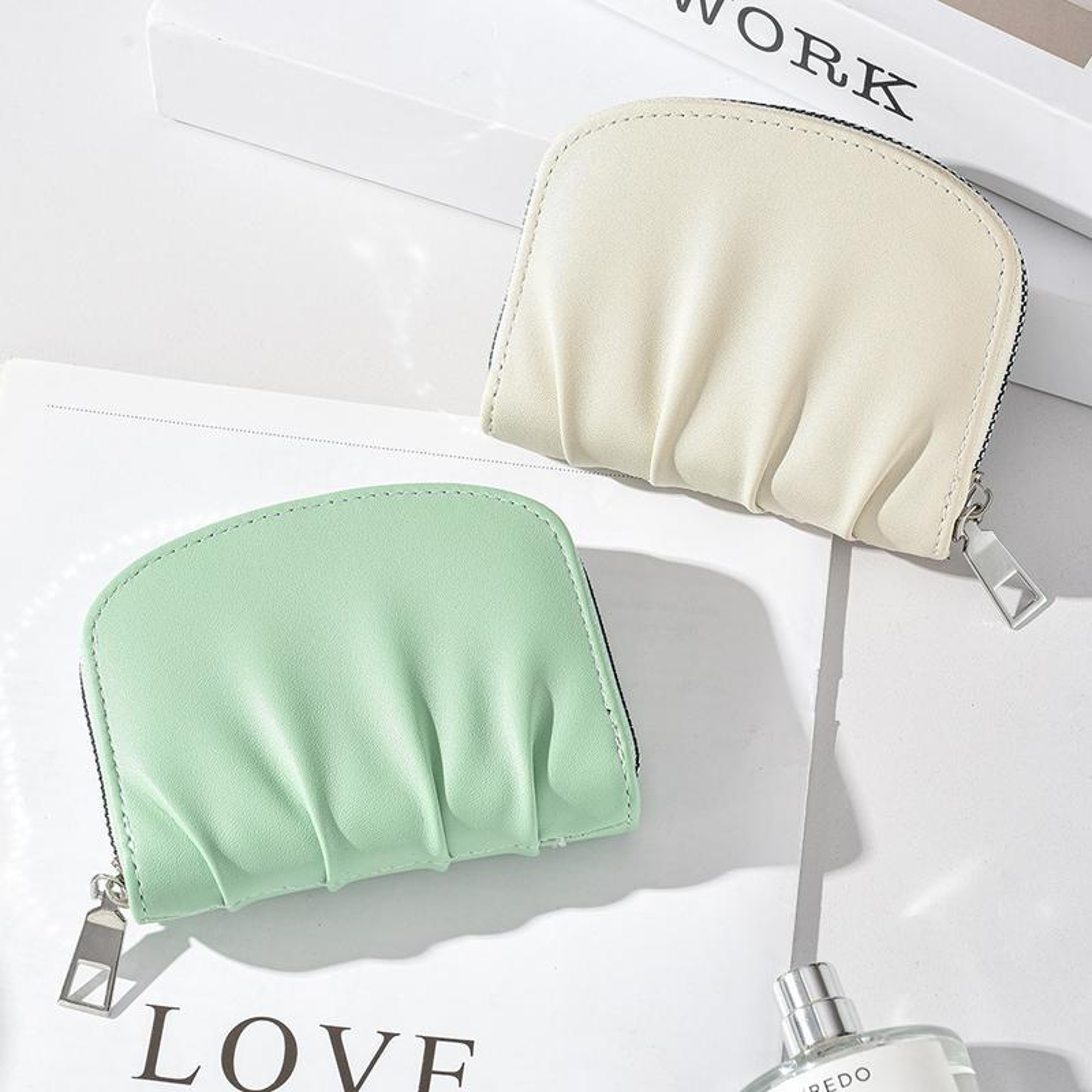 Womens Pleated PU Leather Short Wallet with Zipper Coin Purse – view 10