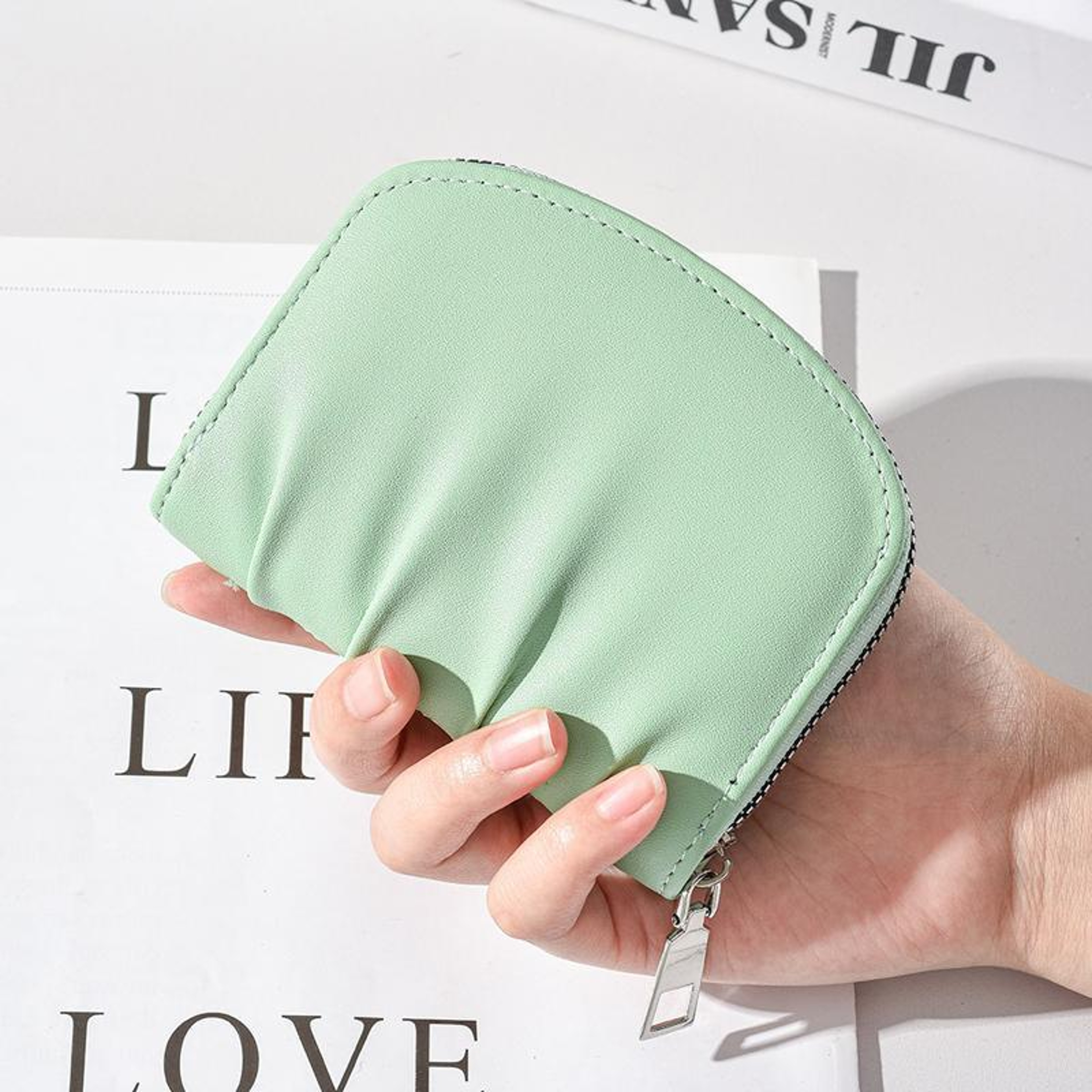 Womens Pleated PU Leather Short Wallet with Zipper Coin Purse – view 12