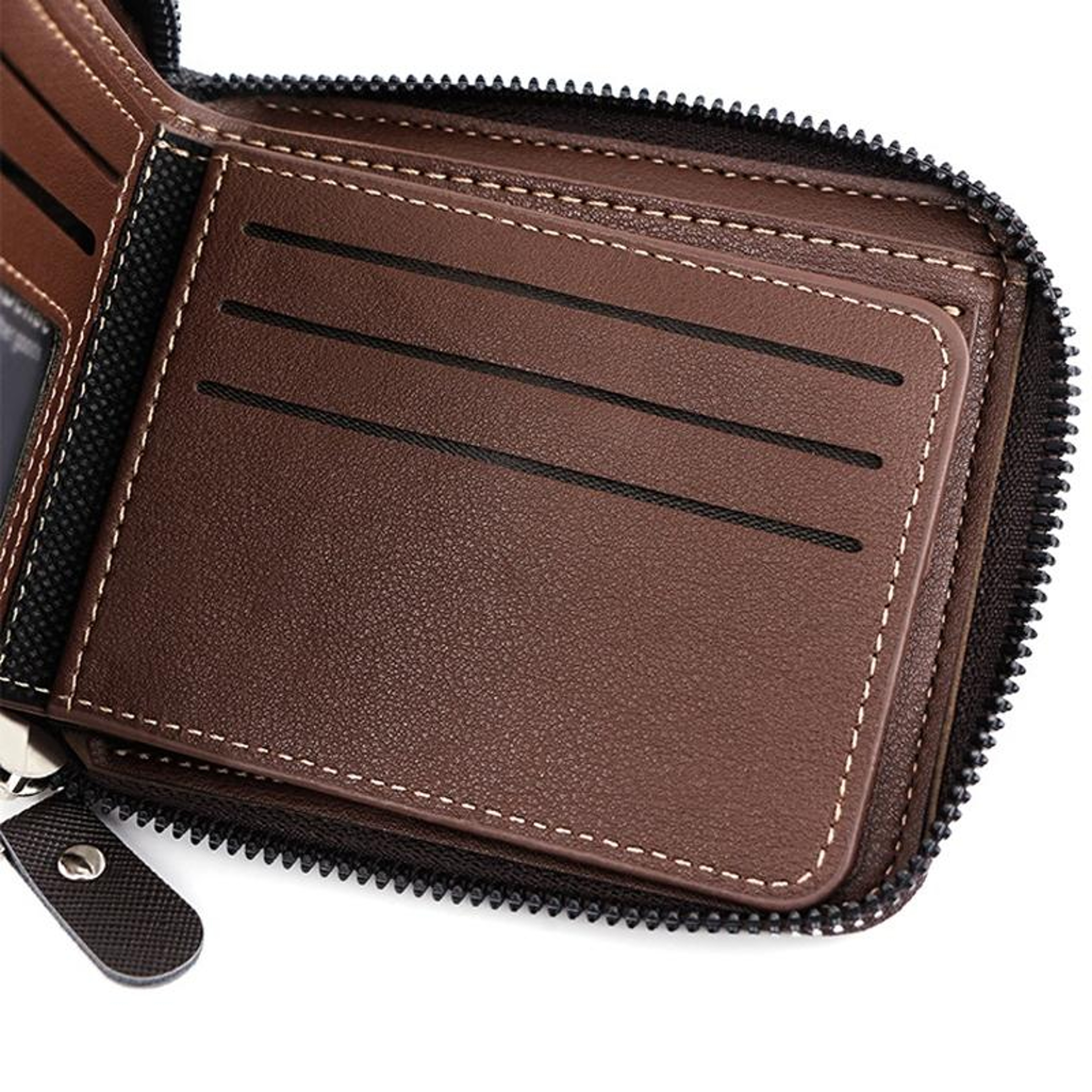 Mens Trifold Zipper Wallet with Coin Pocket and Multiple Card Slots – view 6