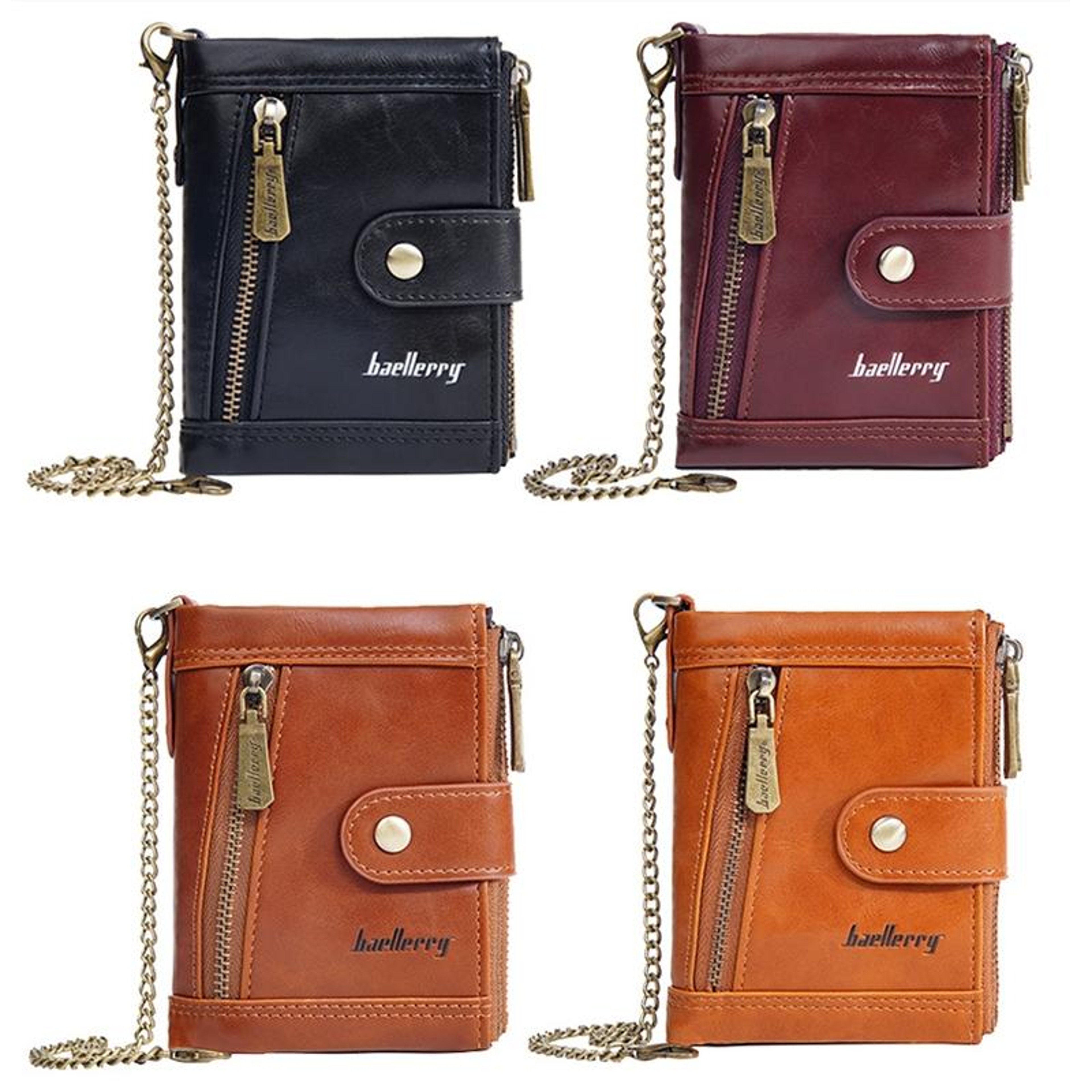 Retro PU Leather Double Zipper Short Wallet with Multiple Card Slots – view 4