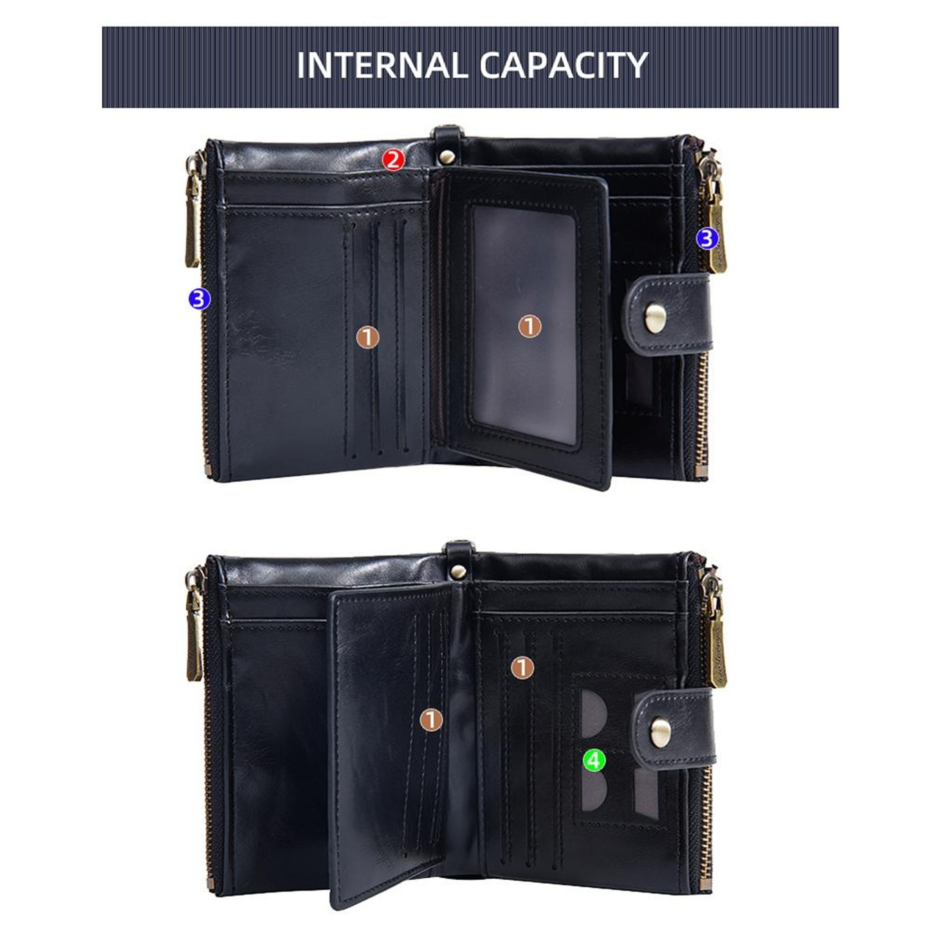 Retro PU Leather Double Zipper Short Wallet with Multiple Card Slots – view 9