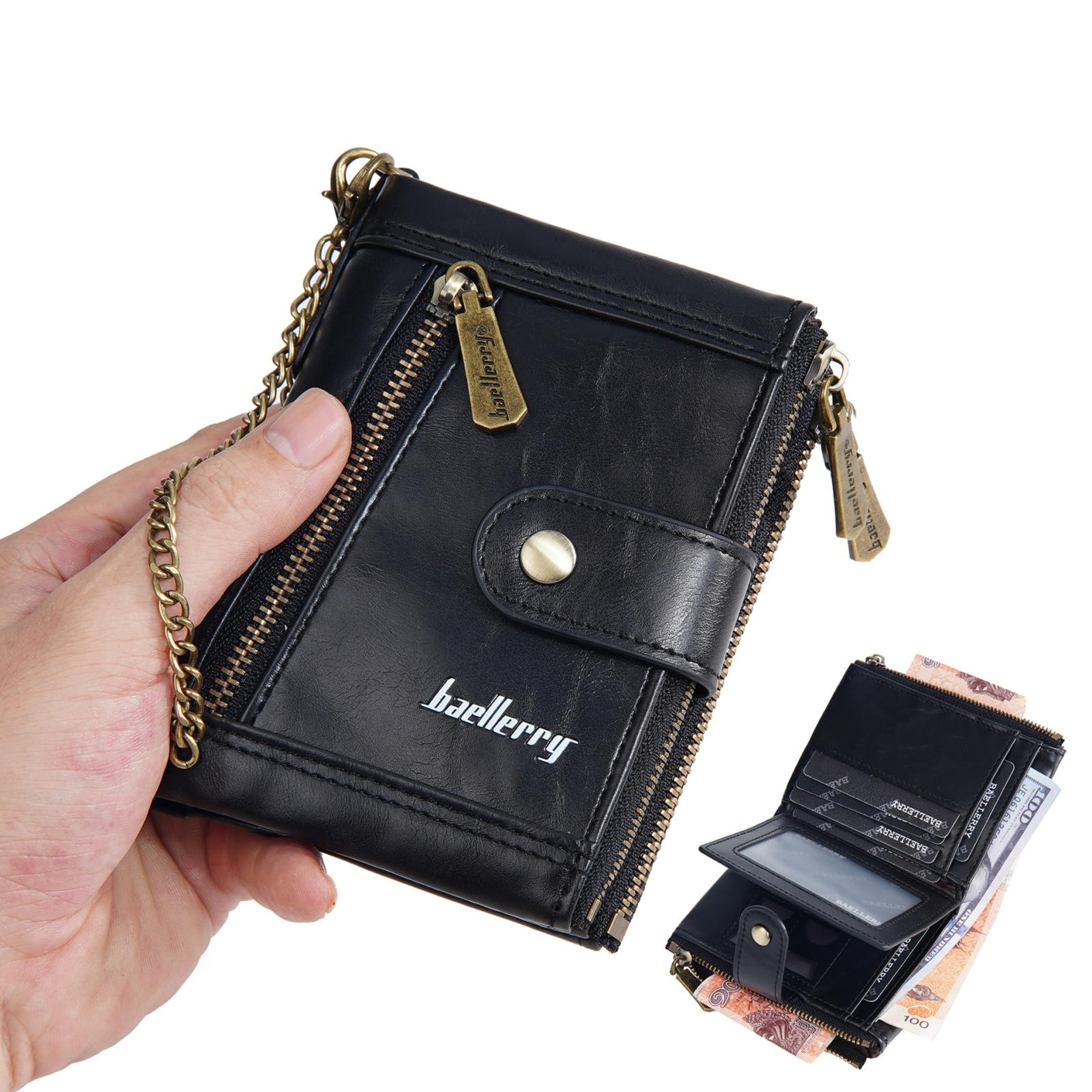 Retro PU Leather Double Zipper Short Wallet with Multiple Card Slots – view 13