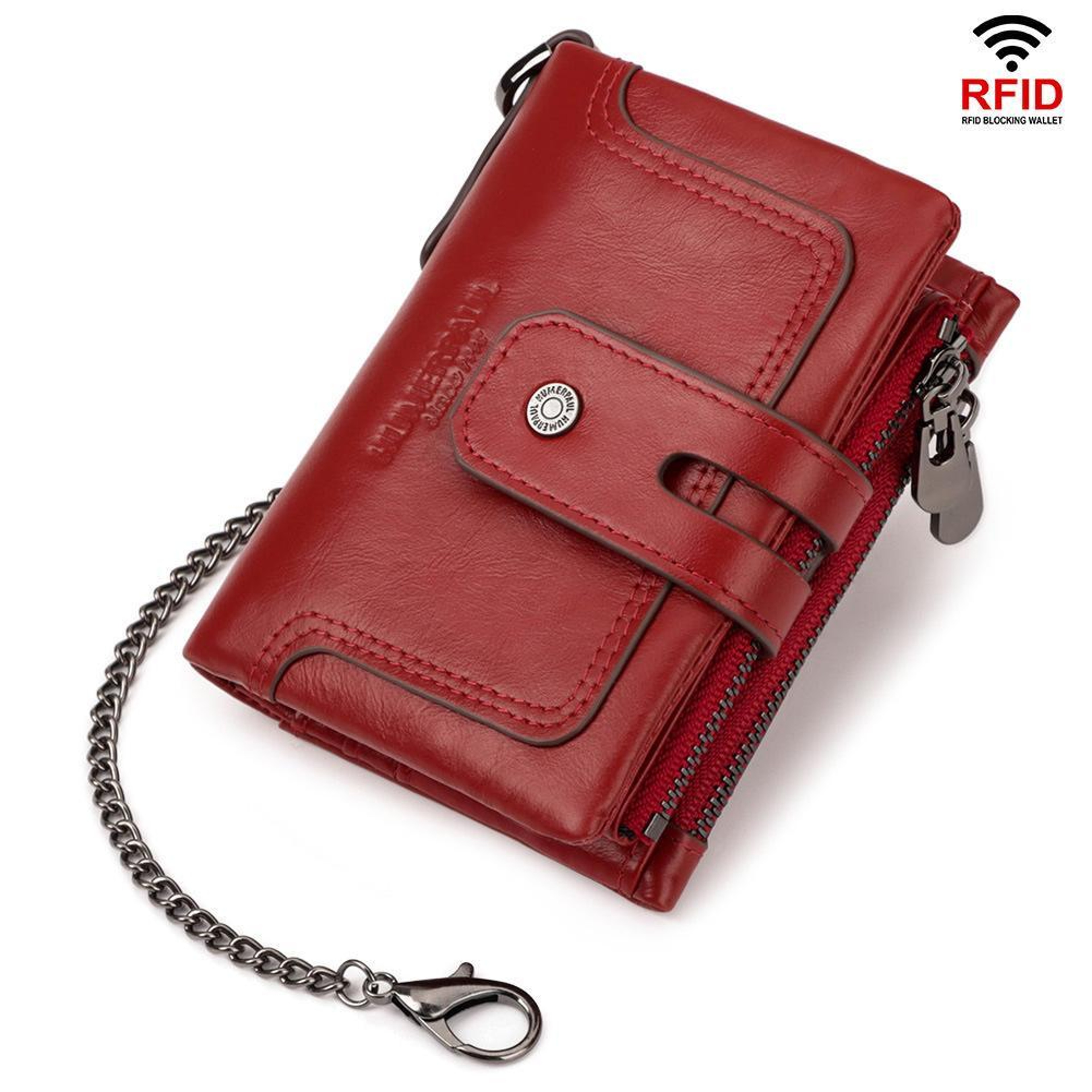 RFID Tri Fold Leather Wallet with Double Zipper Coin Purse and Card Slots – view 9