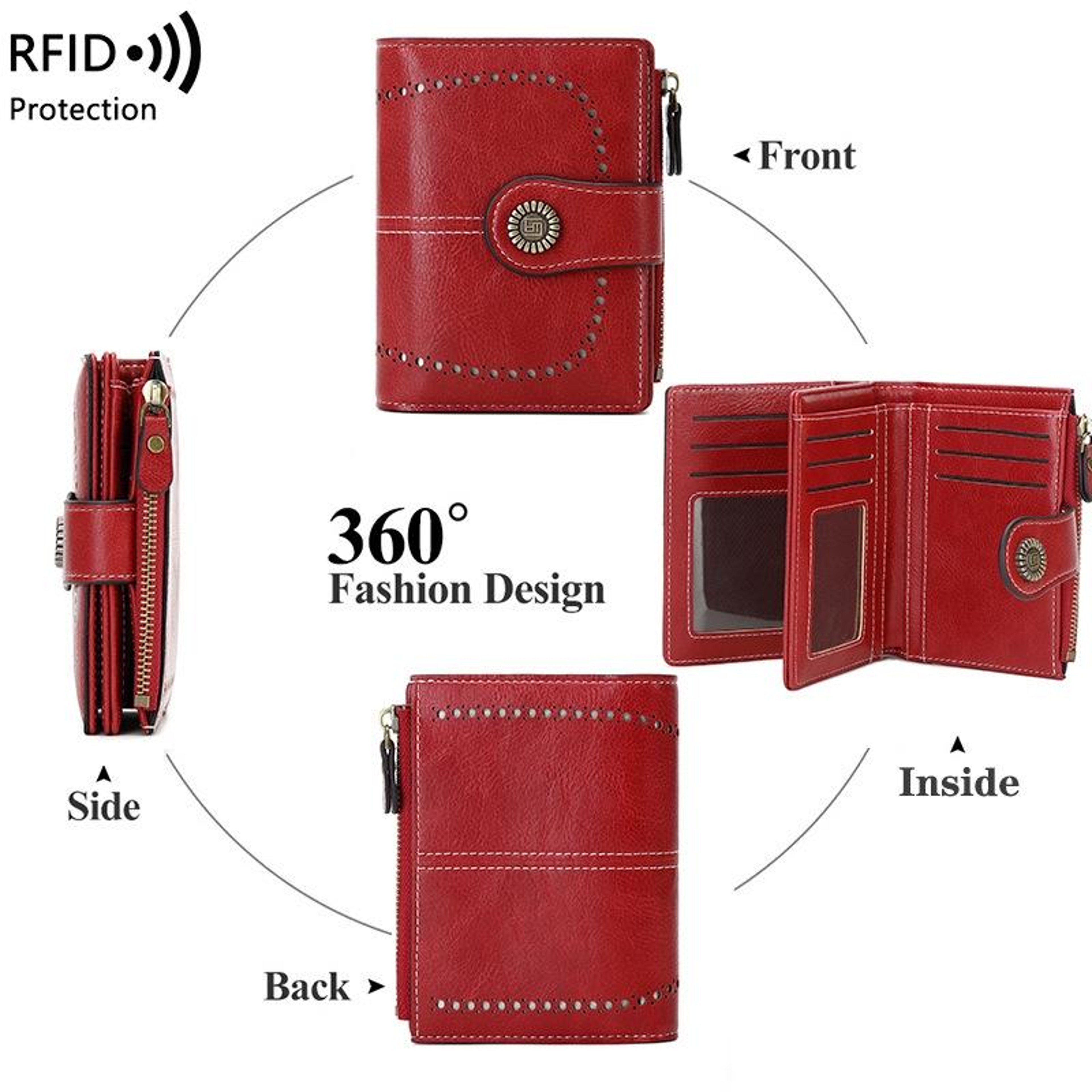 Womens RFID Blocking Short Wallet with Multiple Card Slots and Zipper Closure – view 11