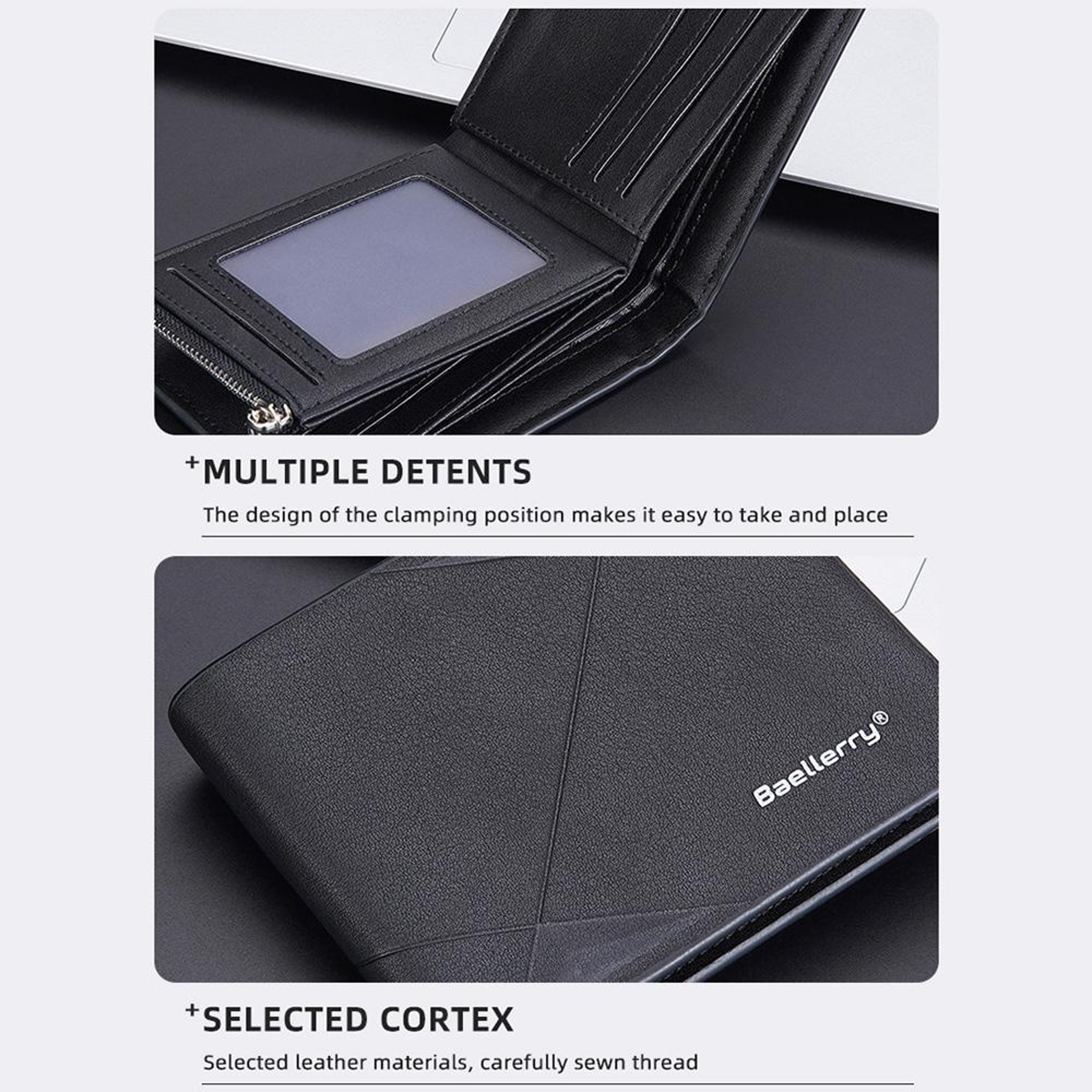 Mens PU Leather Wallet with Multiple Card Compartments and Zipper Coin Purse – view 7