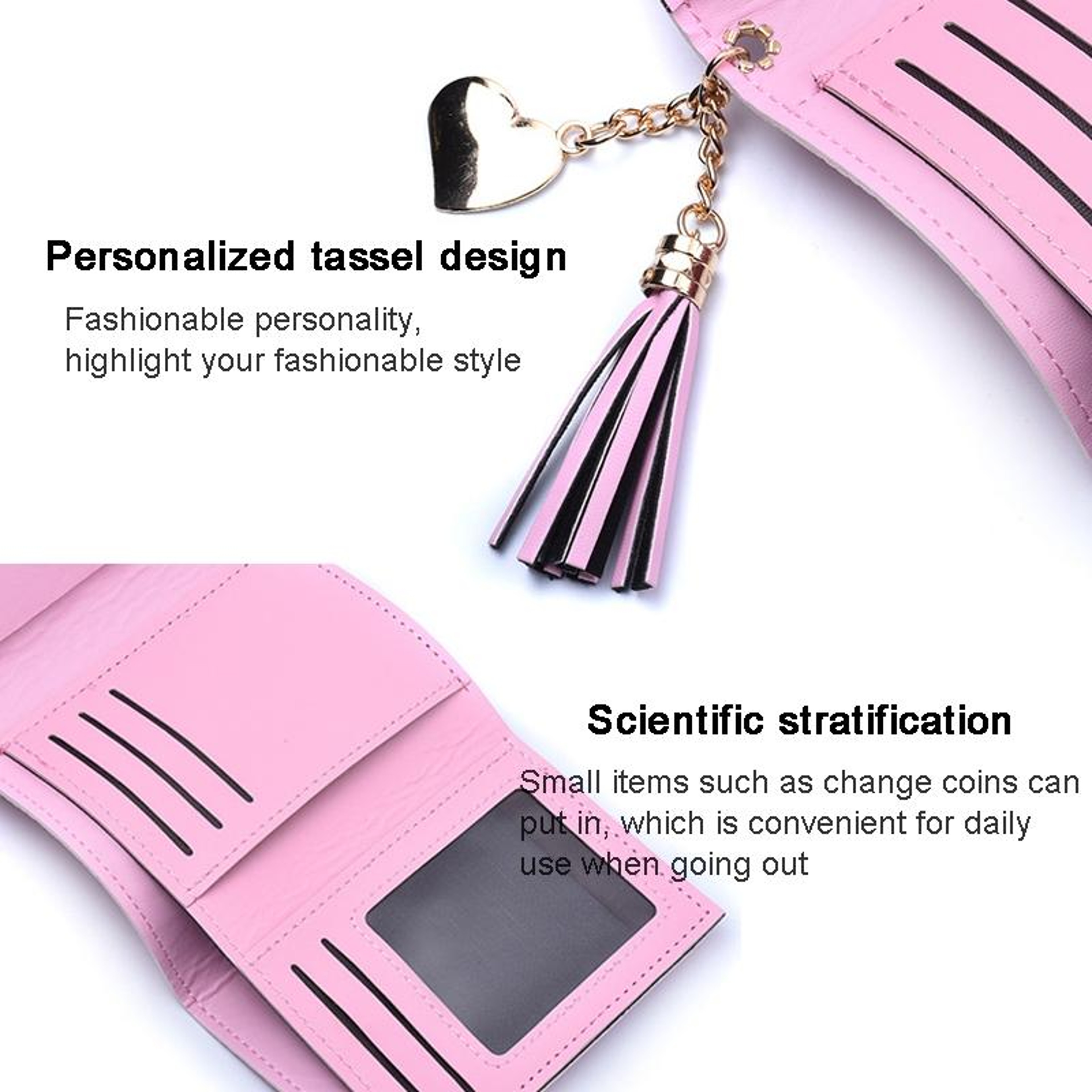 Womens Trifold Wallet with Crocodile Pattern Tassel and Card Holder – view 5