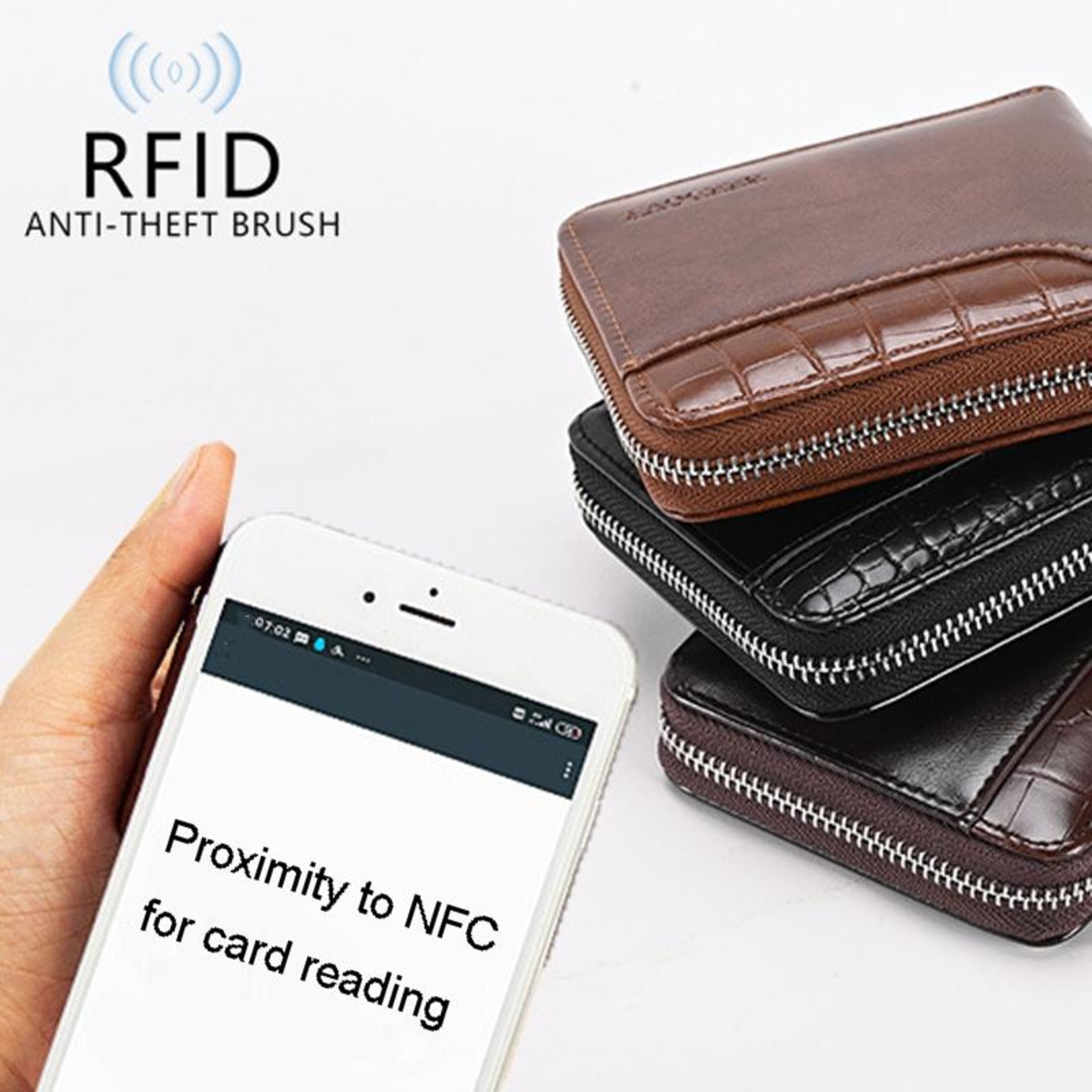 Mens RFID Blocking Wallet with Zipper Closure and Compact PU Design – view 4