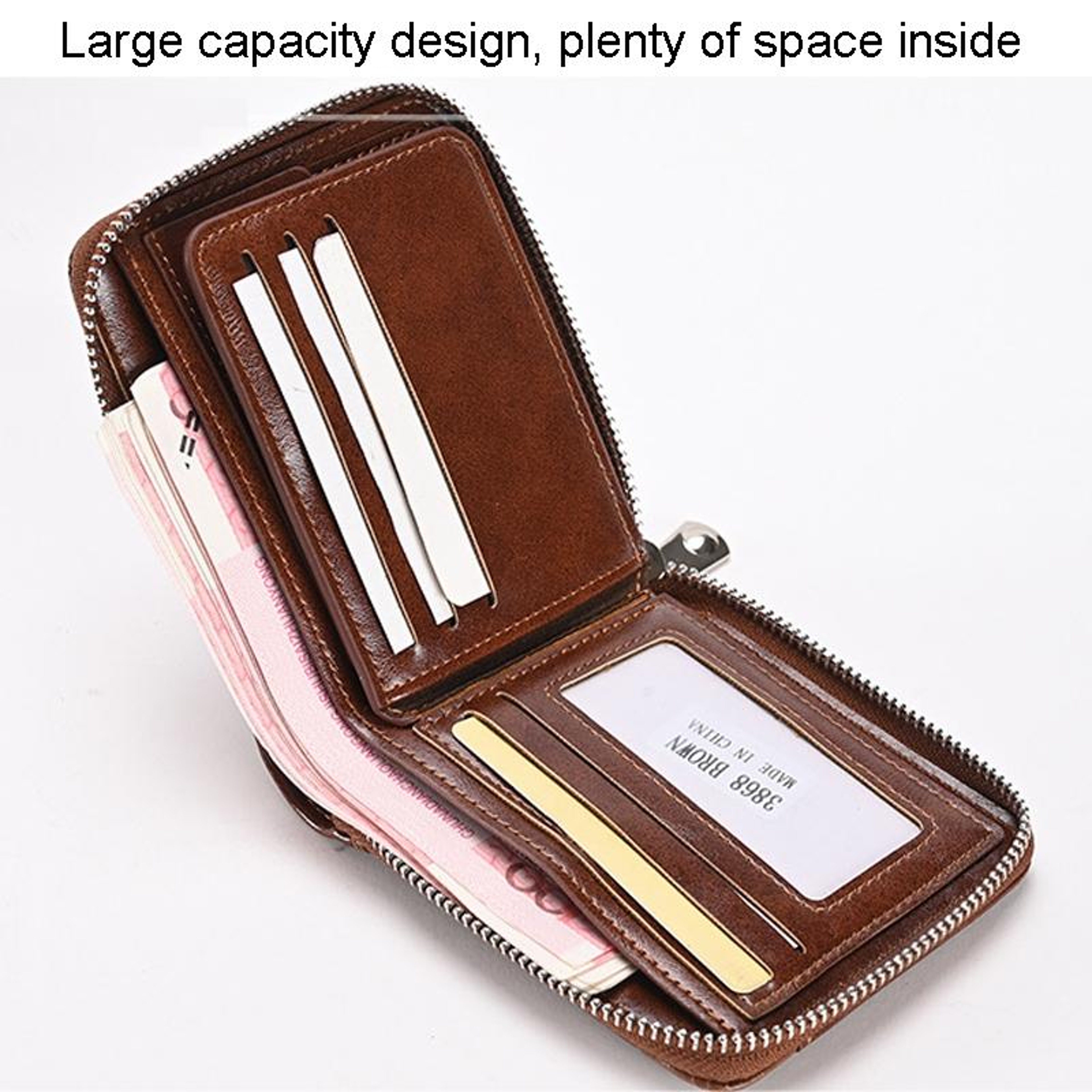 Mens RFID Blocking Wallet with Zipper Closure and Compact PU Design – view 6