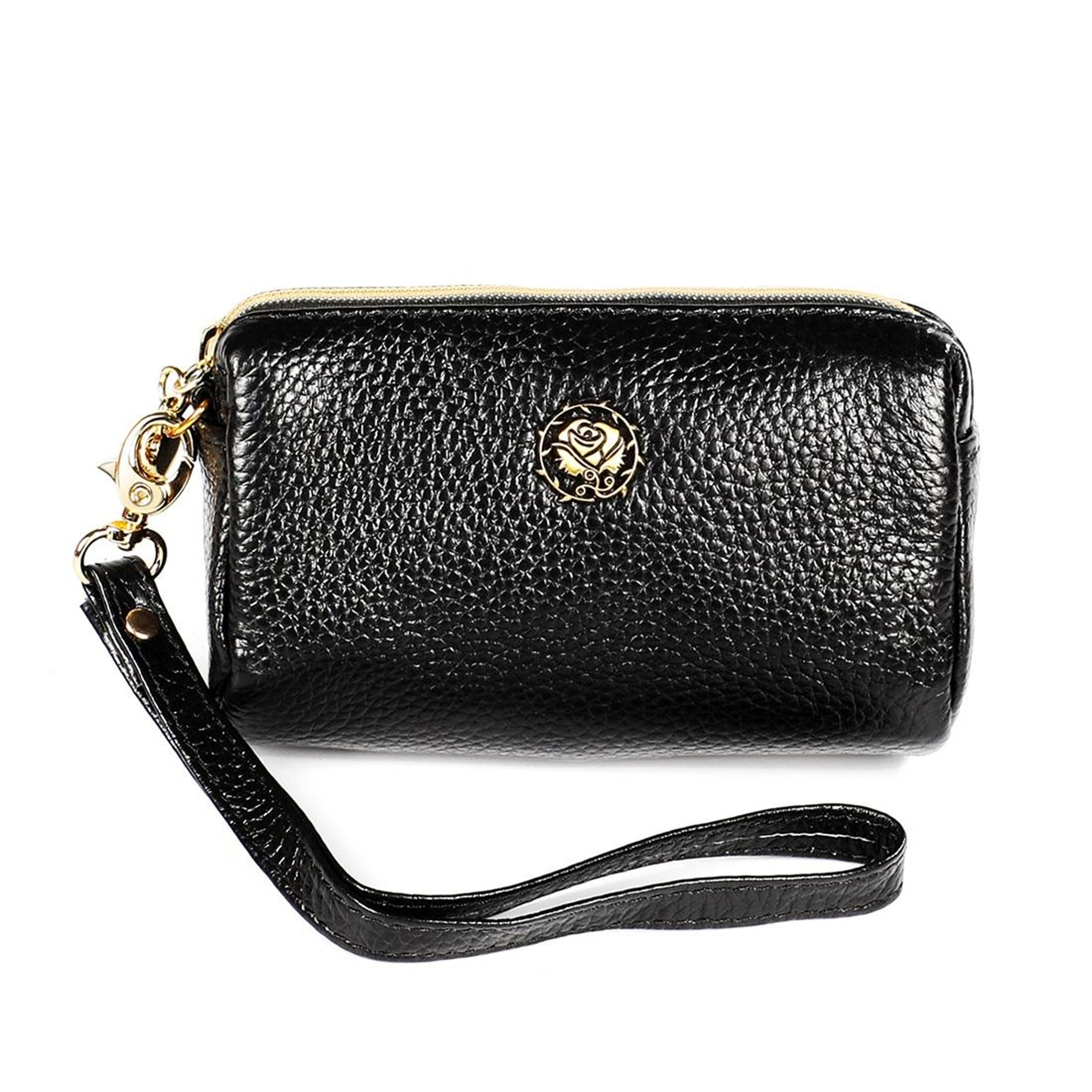 Womens Small Leather Zipper Wallet and Cosmetic Pouch with Lanyard – view 8