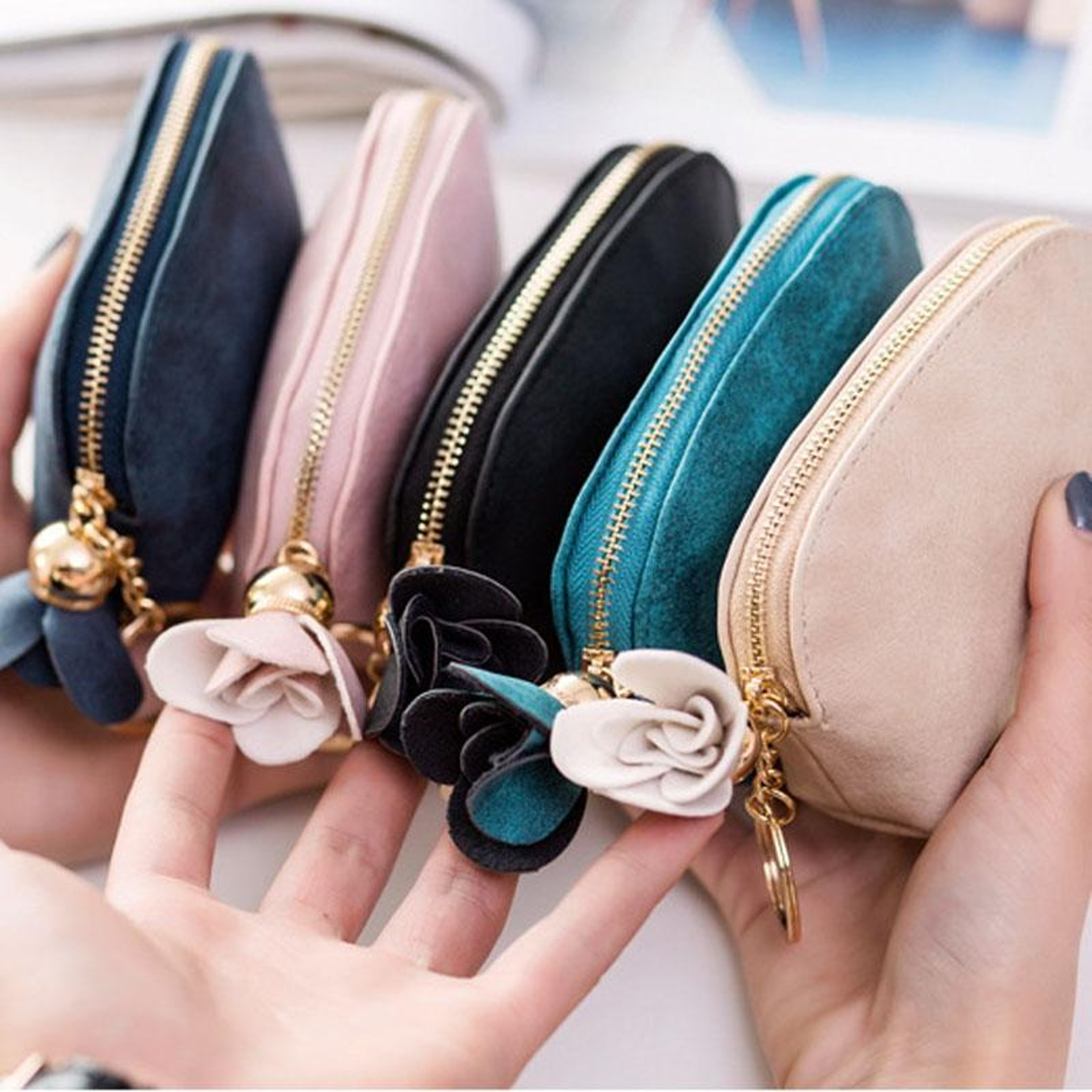 Mini Coin Purse with Zipper Closure and Flower Tassel Pendant – view 3