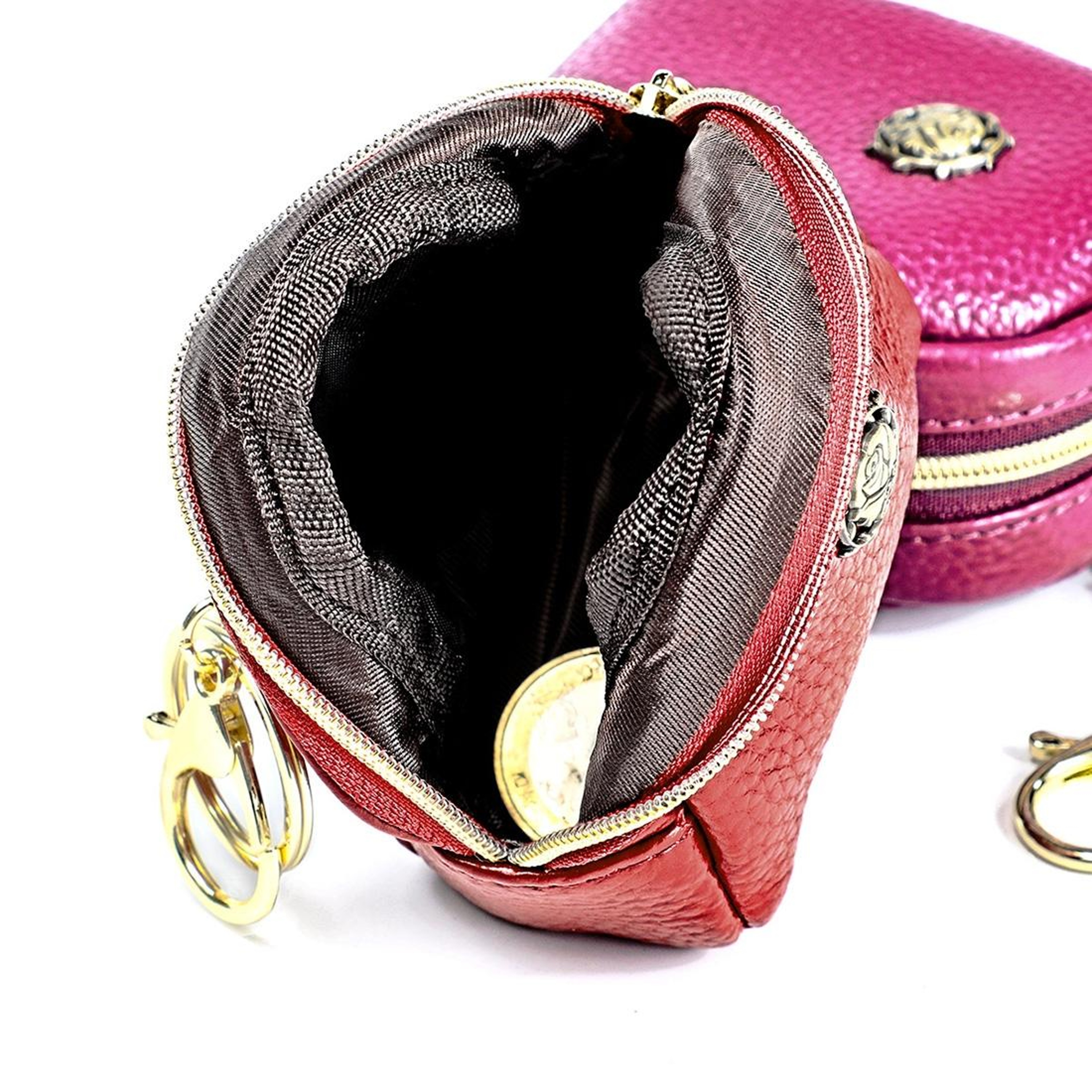 Womens Small Leather Cosmetic Bag with Zipper Portable Mini Purse – view 5