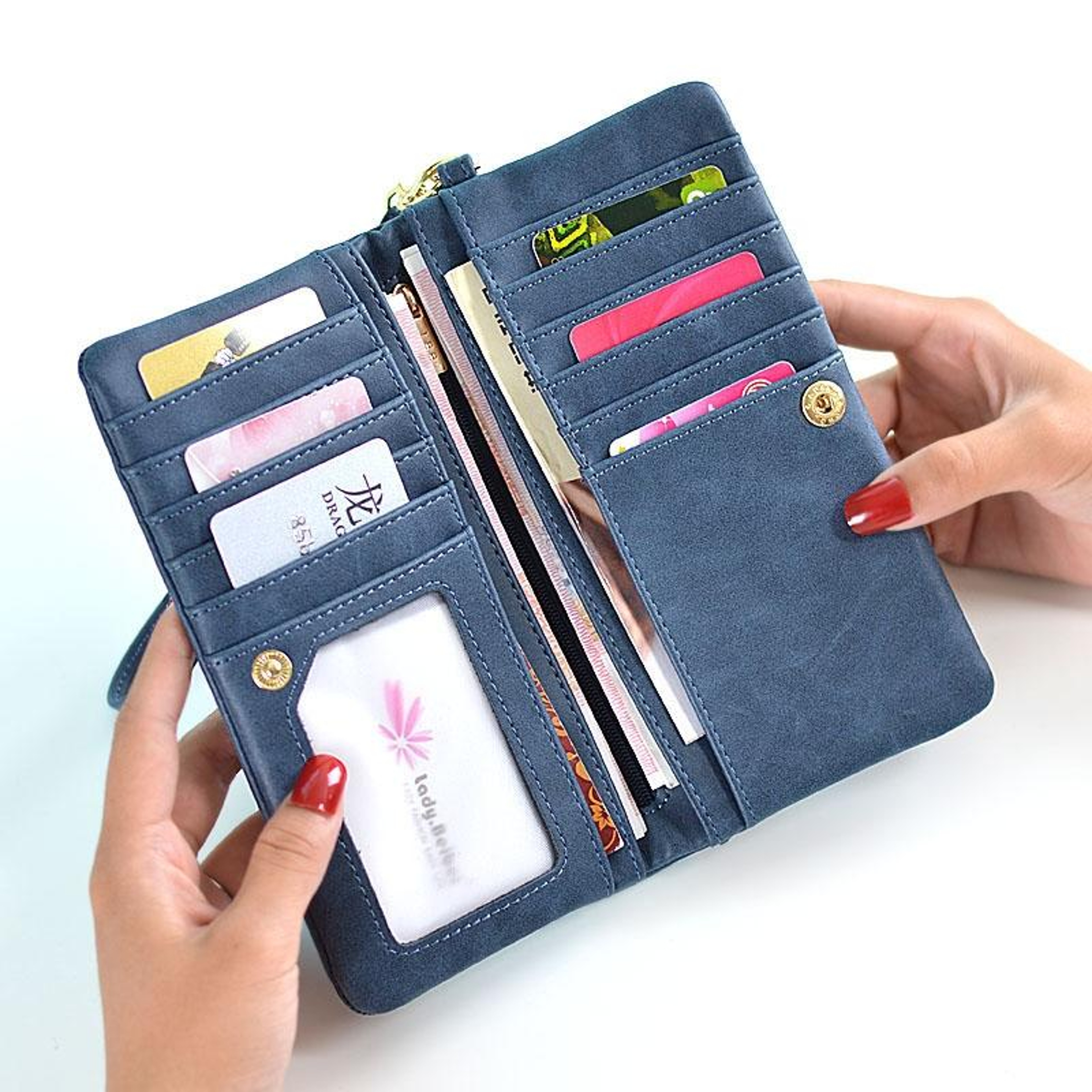 Womens Long Wallet with Double Zippers and Multiple Card Compartments – view 11