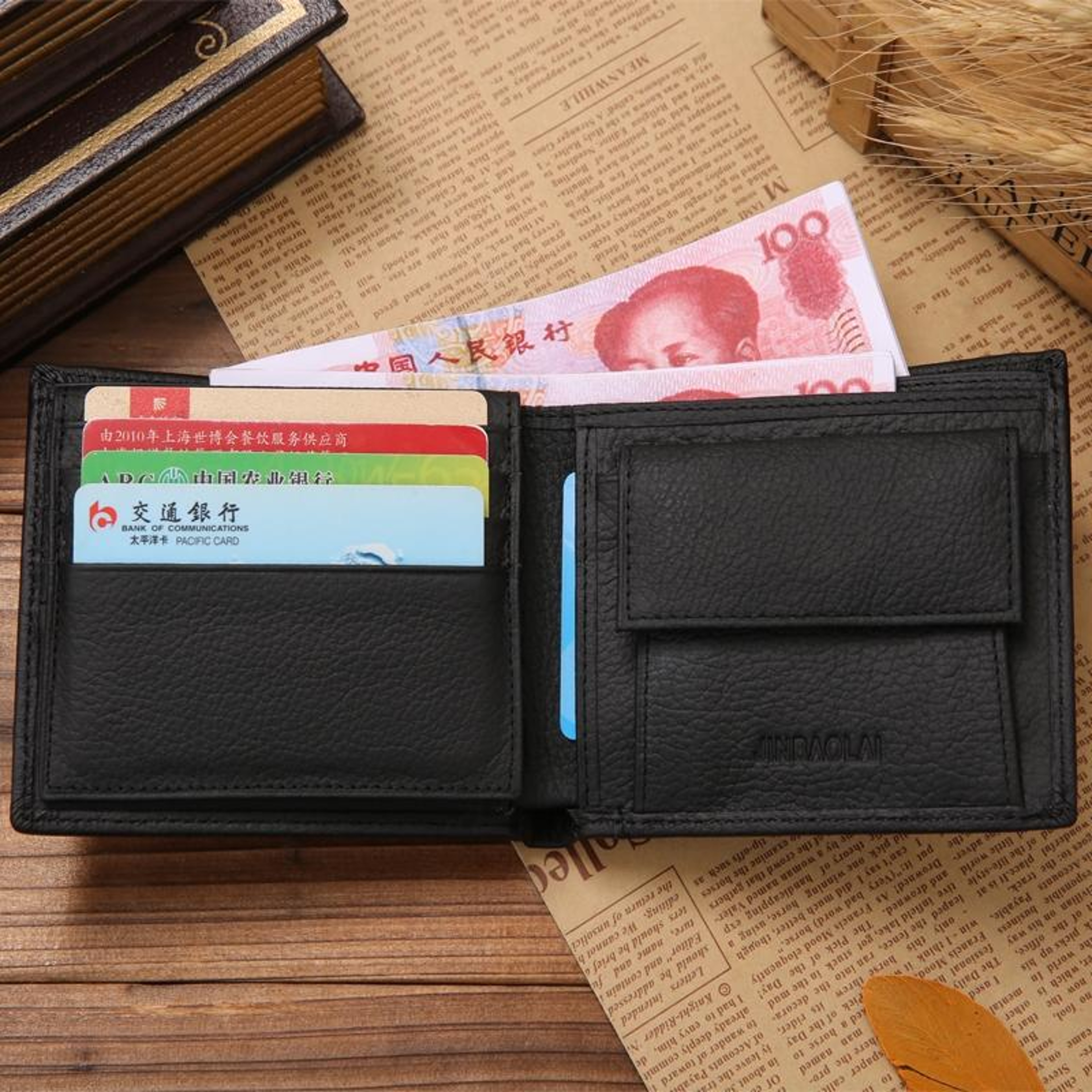 Mens Genuine Leather Bifold Wallet With Coin Pocket And Card Slots 3