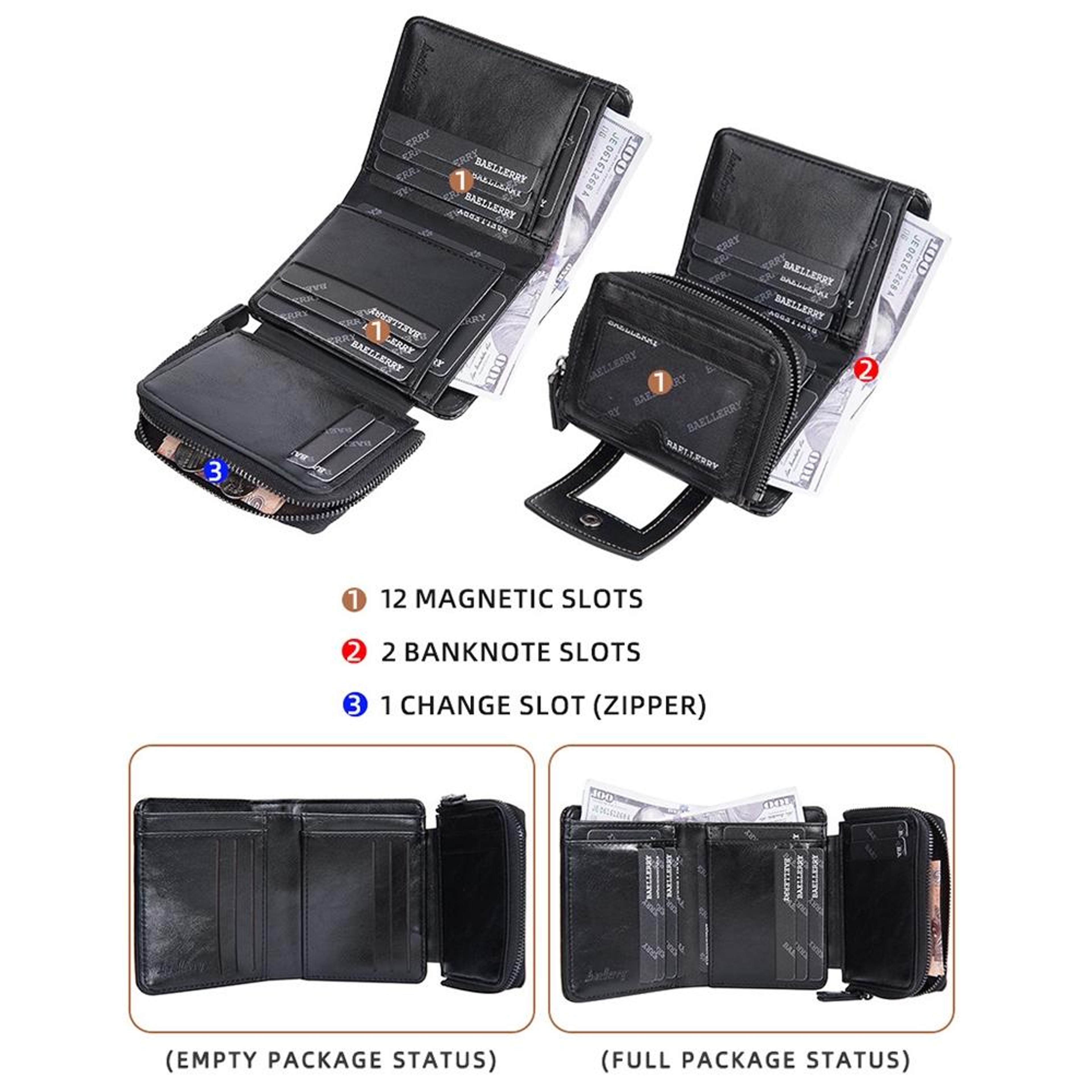 RFID Anti Theft Trifold Wallet with 12 Card Slots and Zipper Coin Purse – view 5