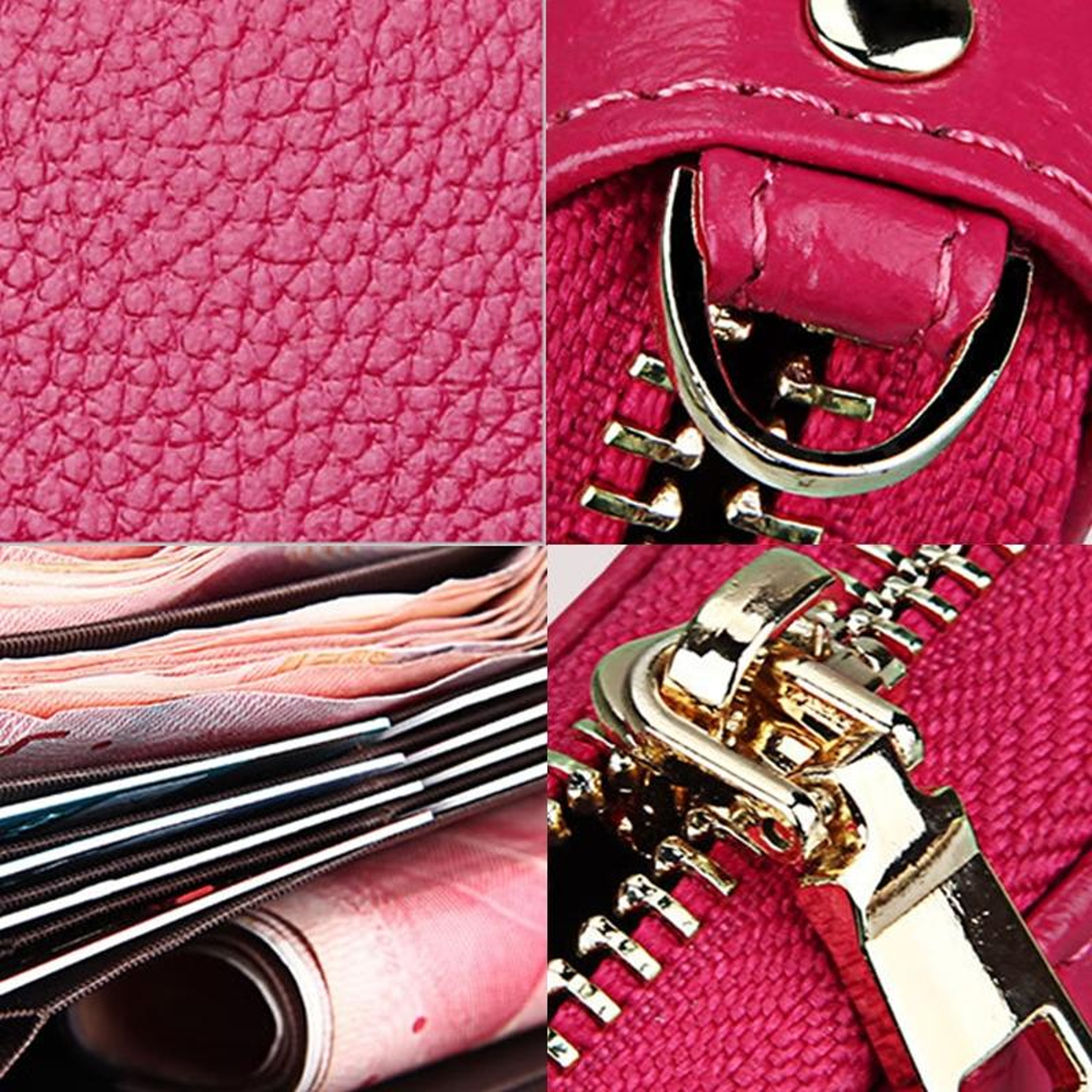 Womens Genuine Cowhide Leather RFID Blocking Long Zipper Wallet with Wrist Strap – view 4