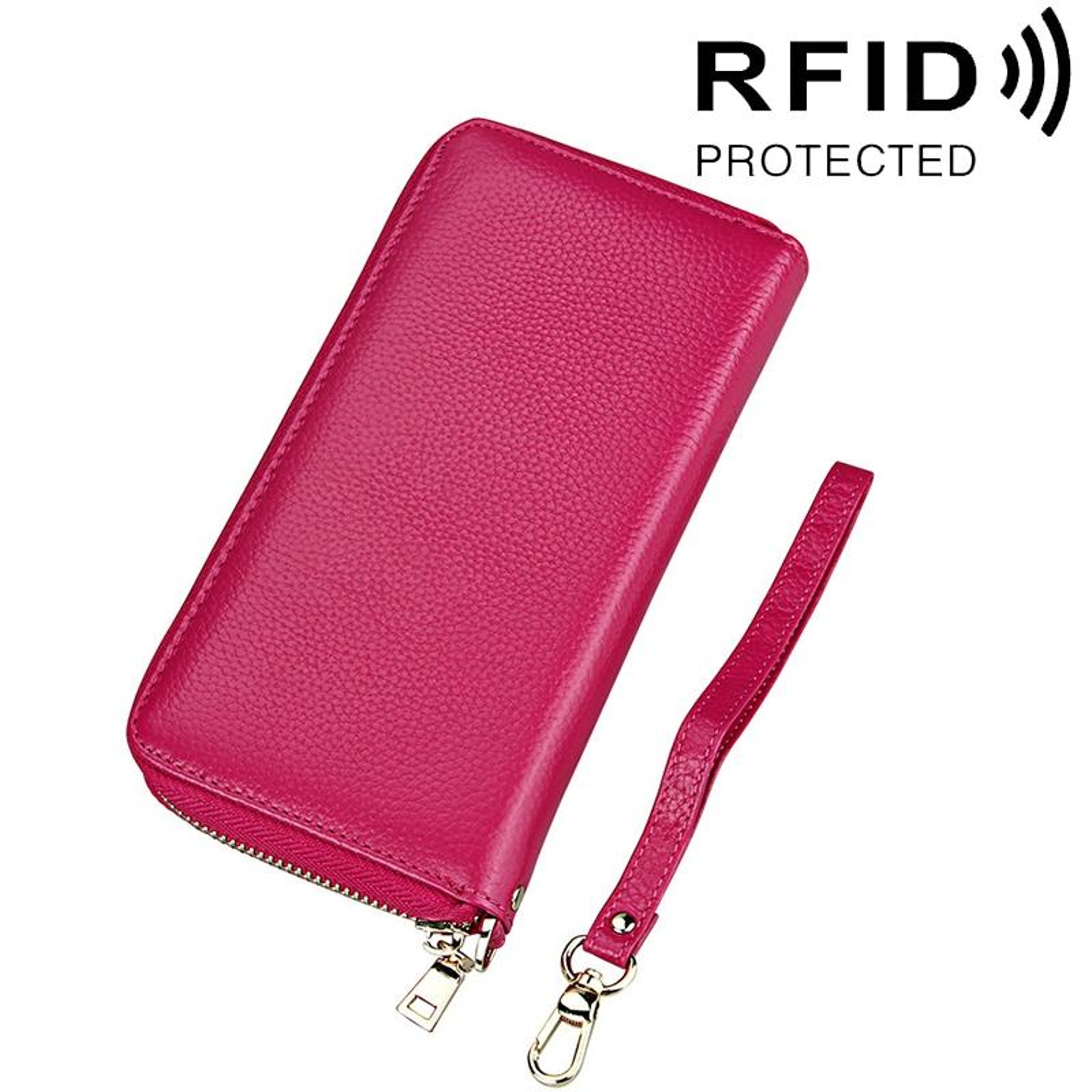 Womens Genuine Cowhide Leather RFID Blocking Long Zipper Wallet with Wrist Strap – view 10