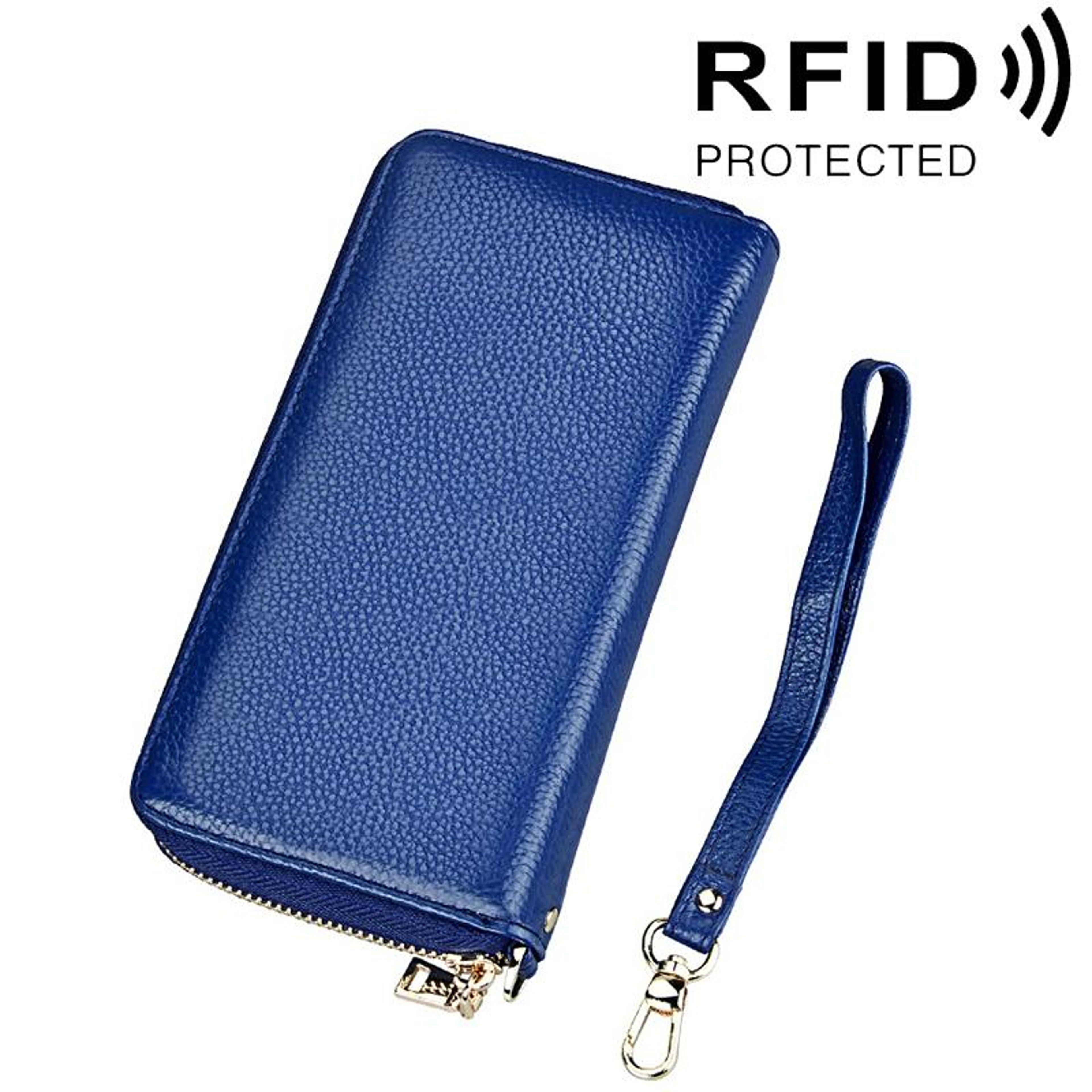 Womens Genuine Cowhide Leather RFID Blocking Long Zipper Wallet with Wrist Strap – view 14