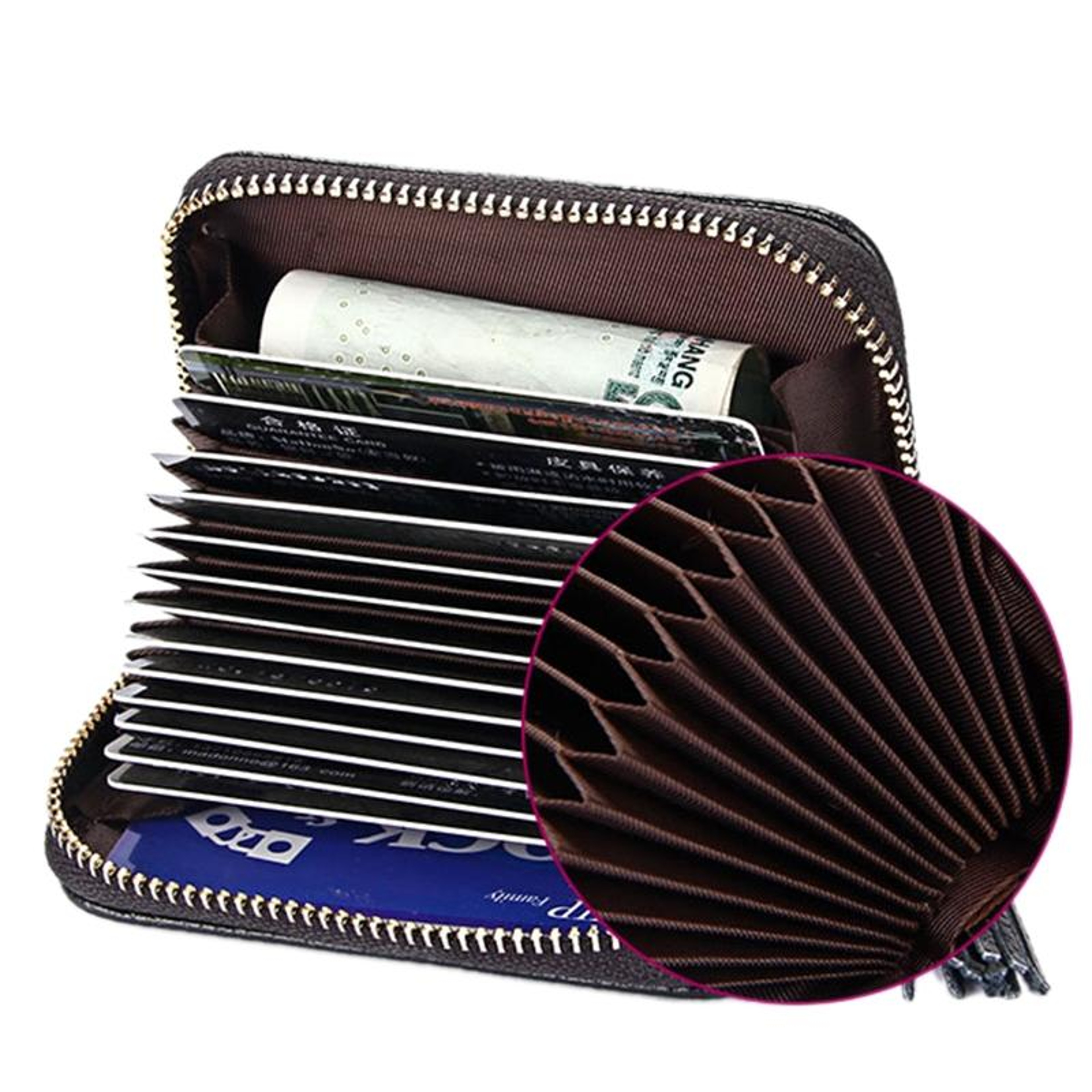 Womens Genuine Cowhide Leather RFID Blocking Card Holder Wallet With Zipper 3