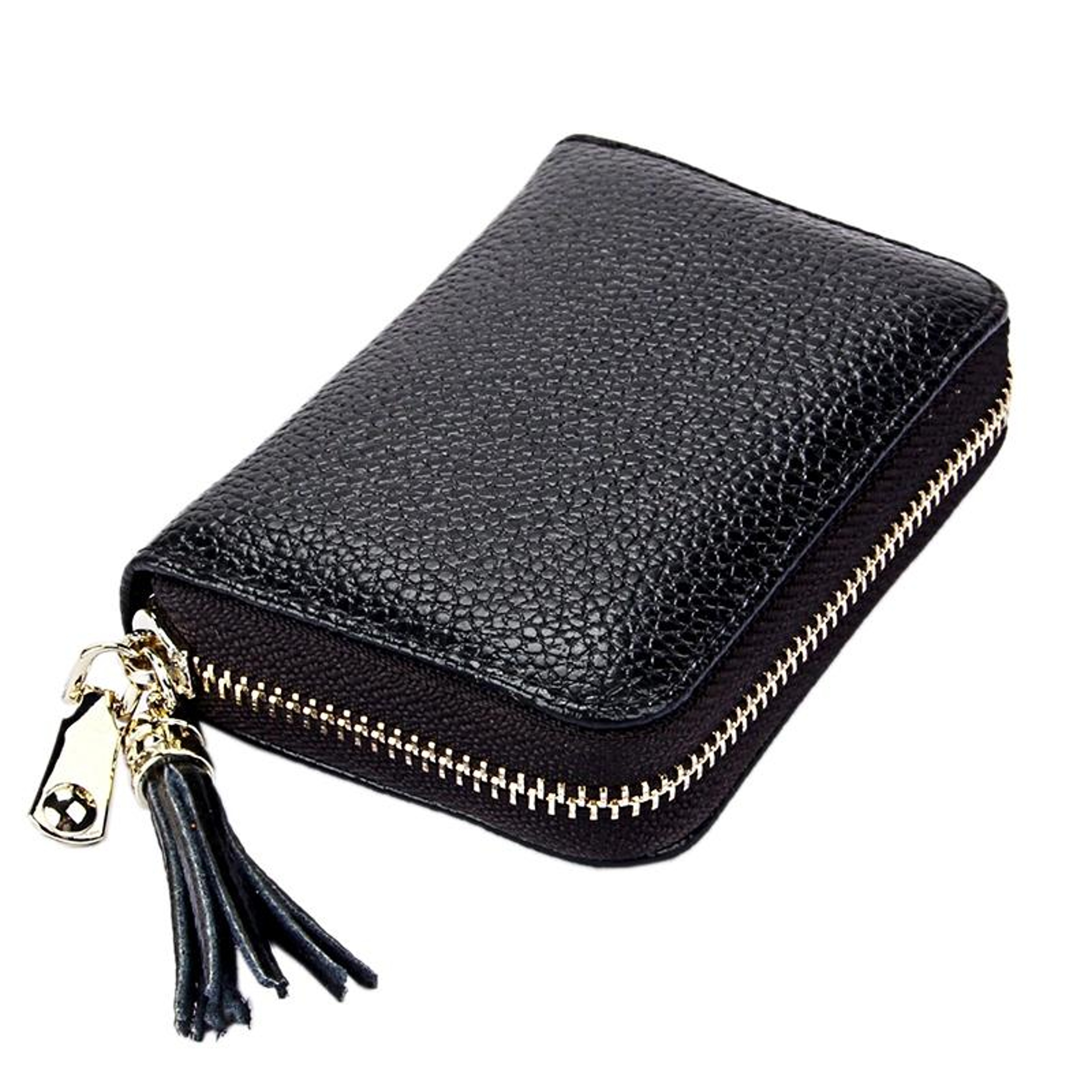Womens Genuine Cowhide Leather RFID Blocking Card Holder Wallet With Zipper 4