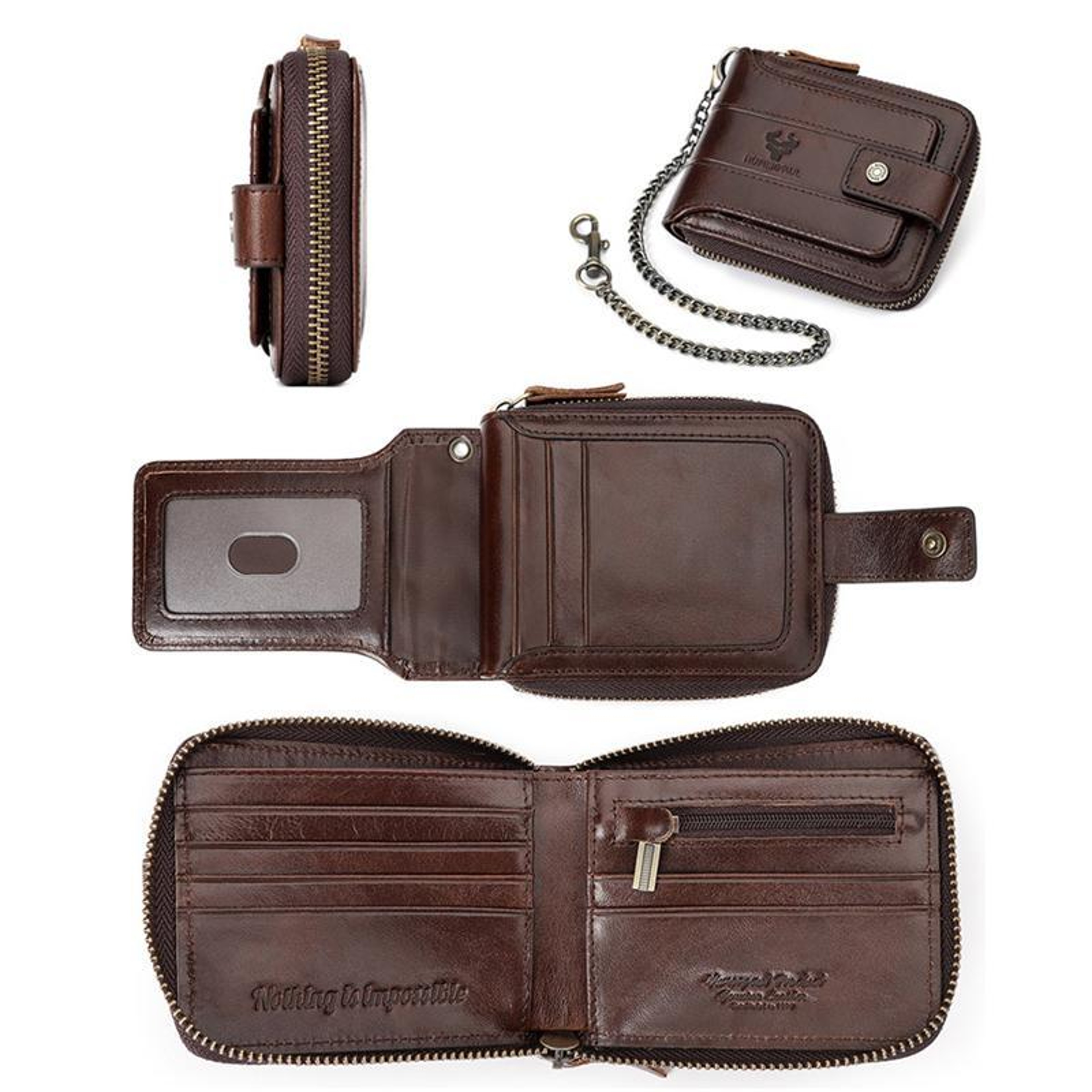Mens Leather RFID Wallet with Zipper Closure and Multiple Card Slots – view 7