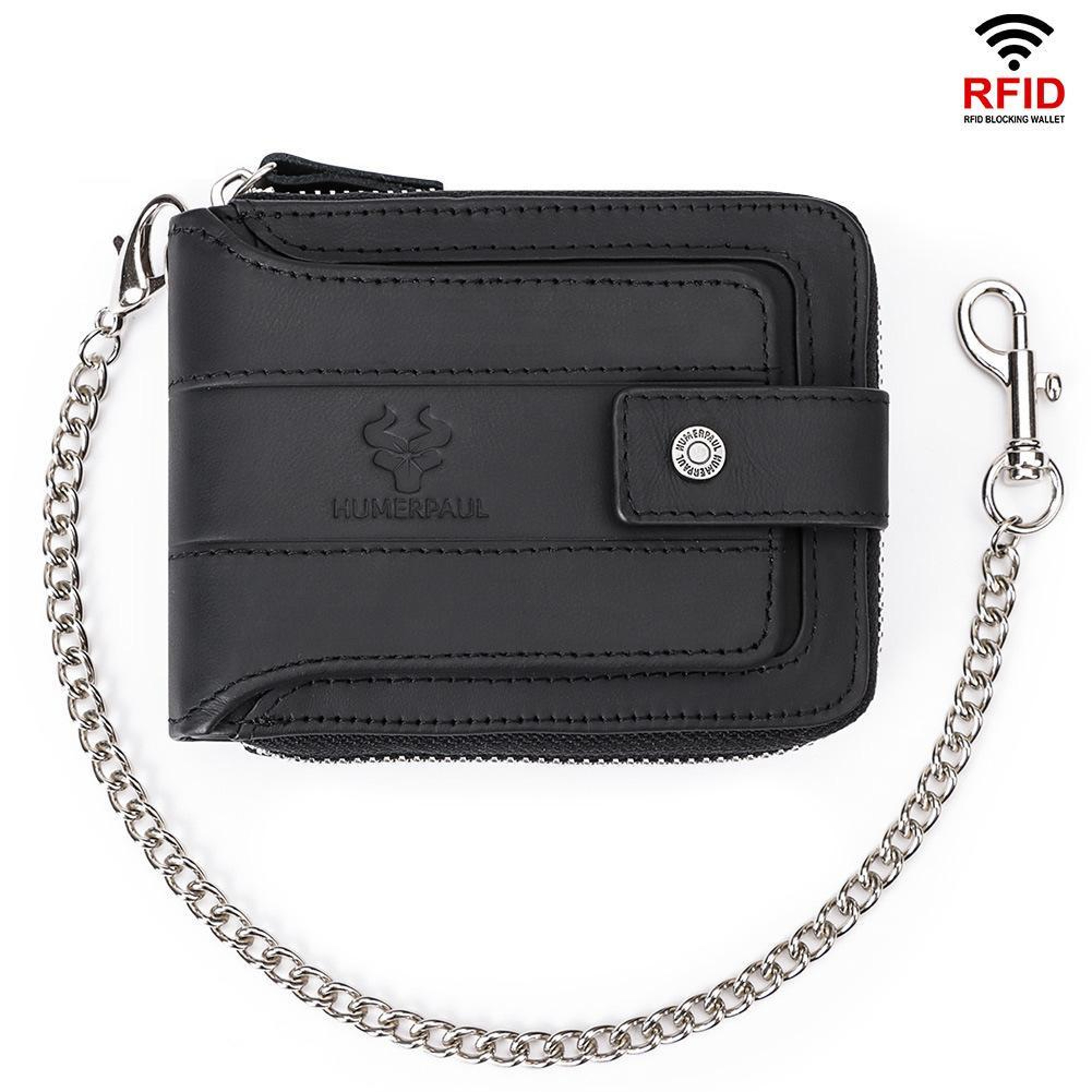 Mens Leather RFID Wallet with Zipper Closure and Multiple Card Slots – view 3