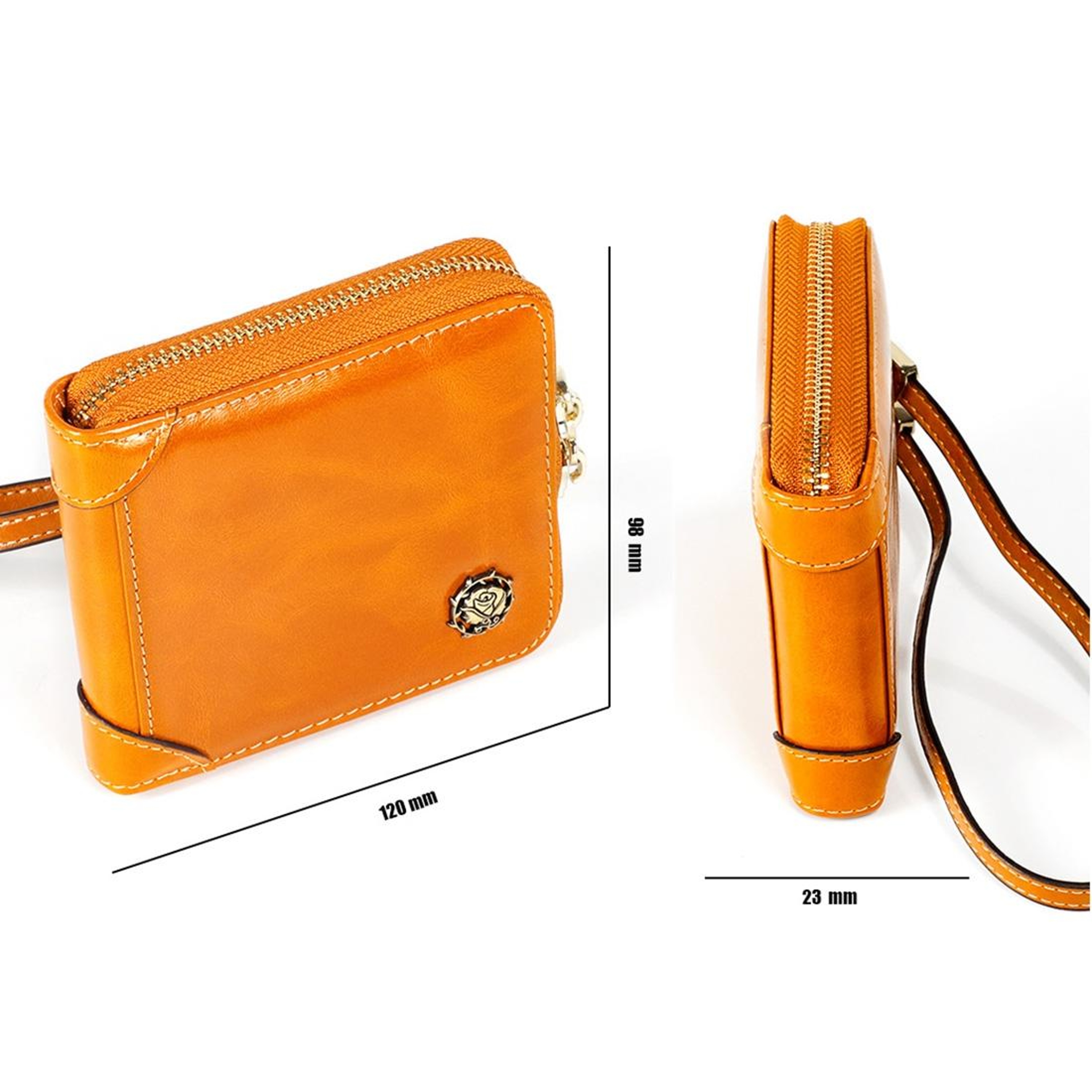 Womens RFID Genuine Oil Wax Leather Zipper Wallet with Lanyard – view 17