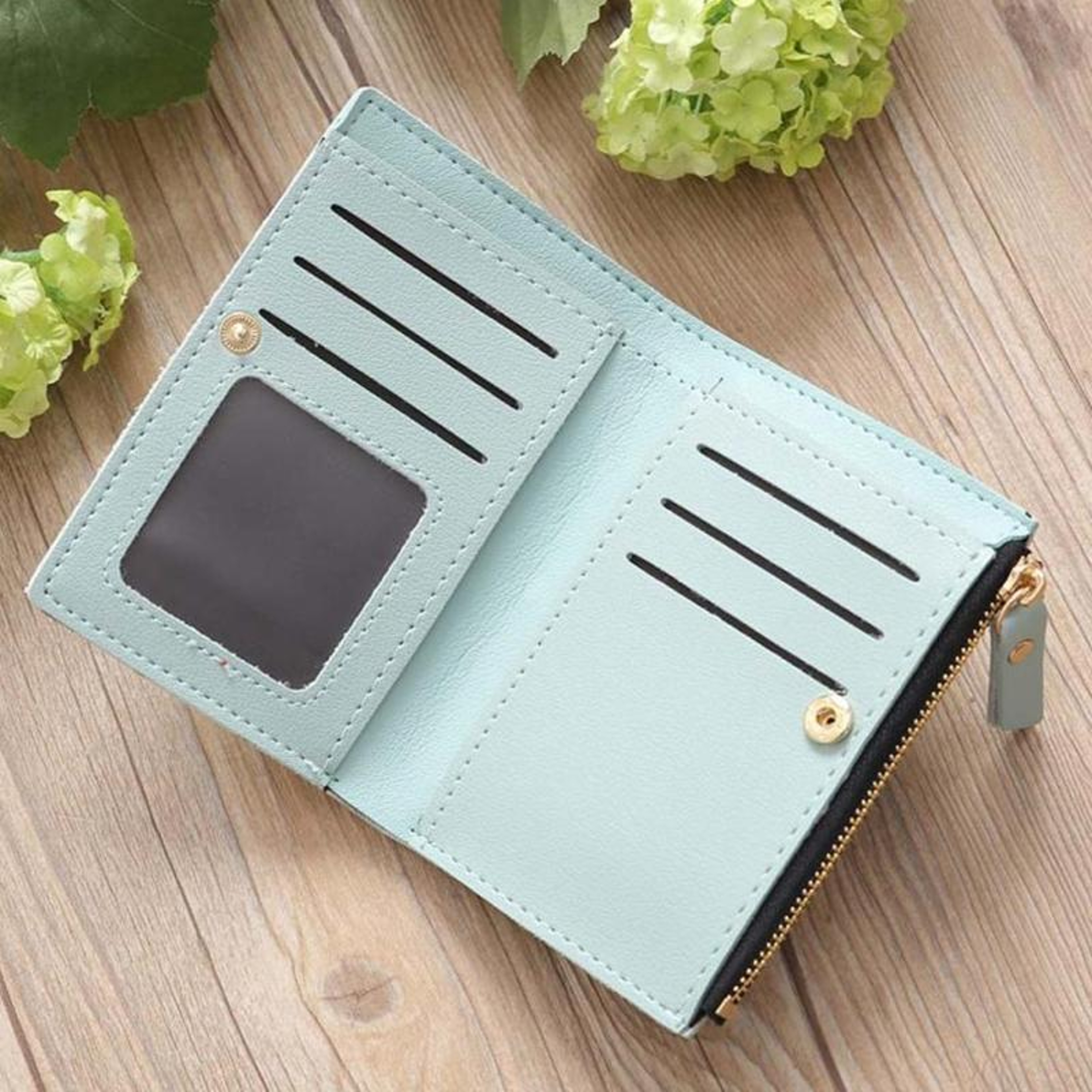 Womens Floral Embroidered PU Leather Short Wallet with Zipper & Card Holder – view 3