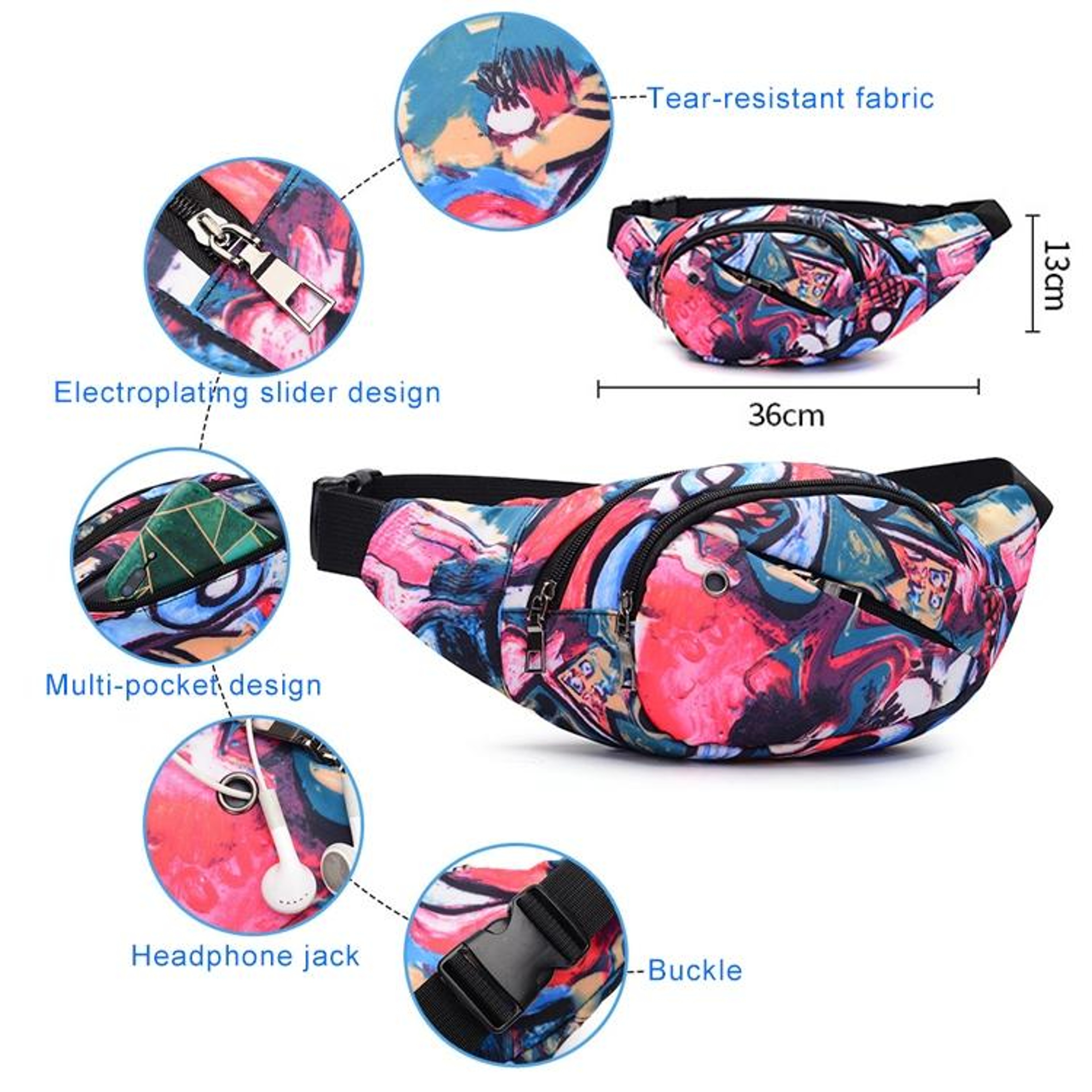 Womens Floral PU Leather Waist Bag with Adjustable Strap and Zipper Pocket – view 6