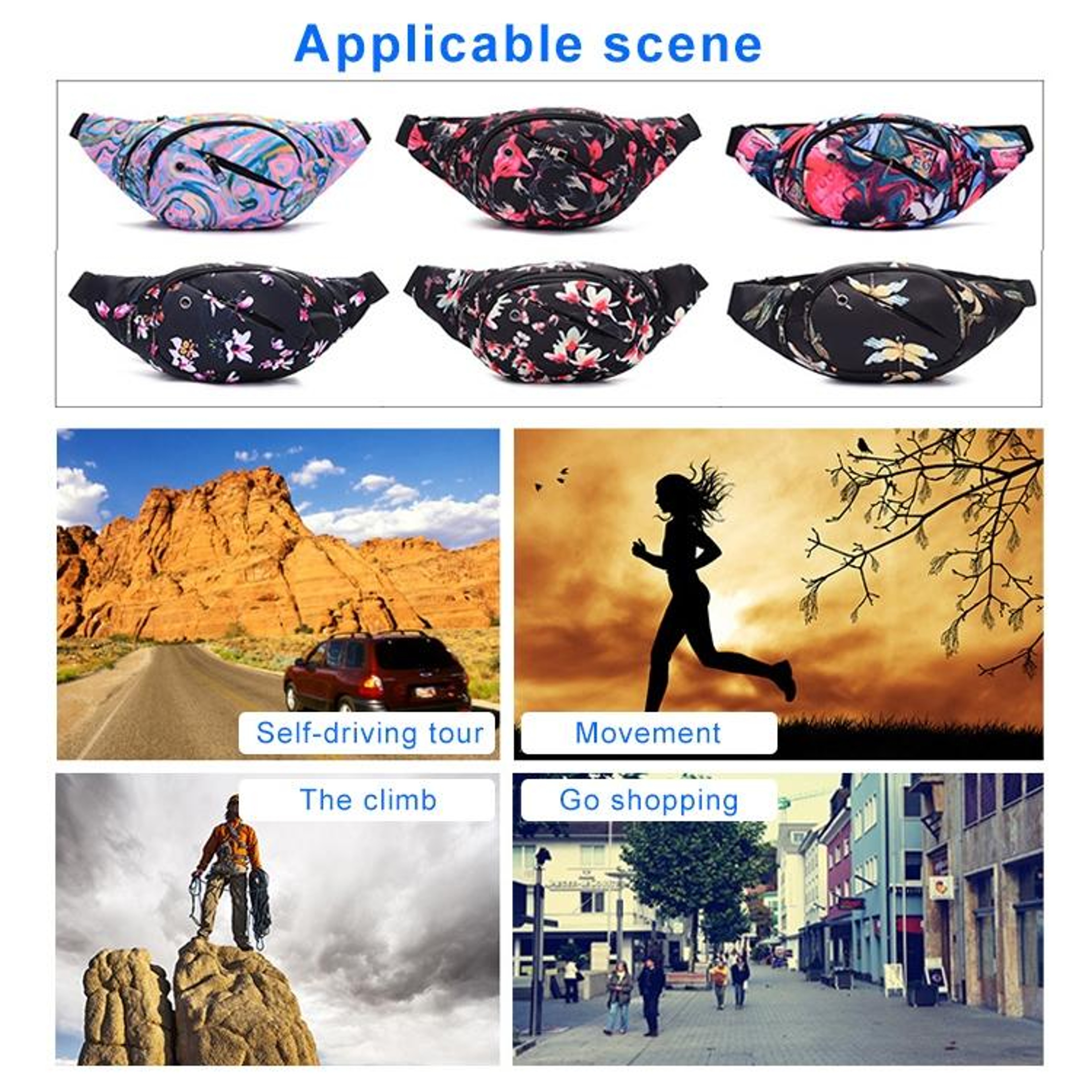 Womens Floral PU Leather Waist Bag with Adjustable Strap and Zipper Pocket – view 11
