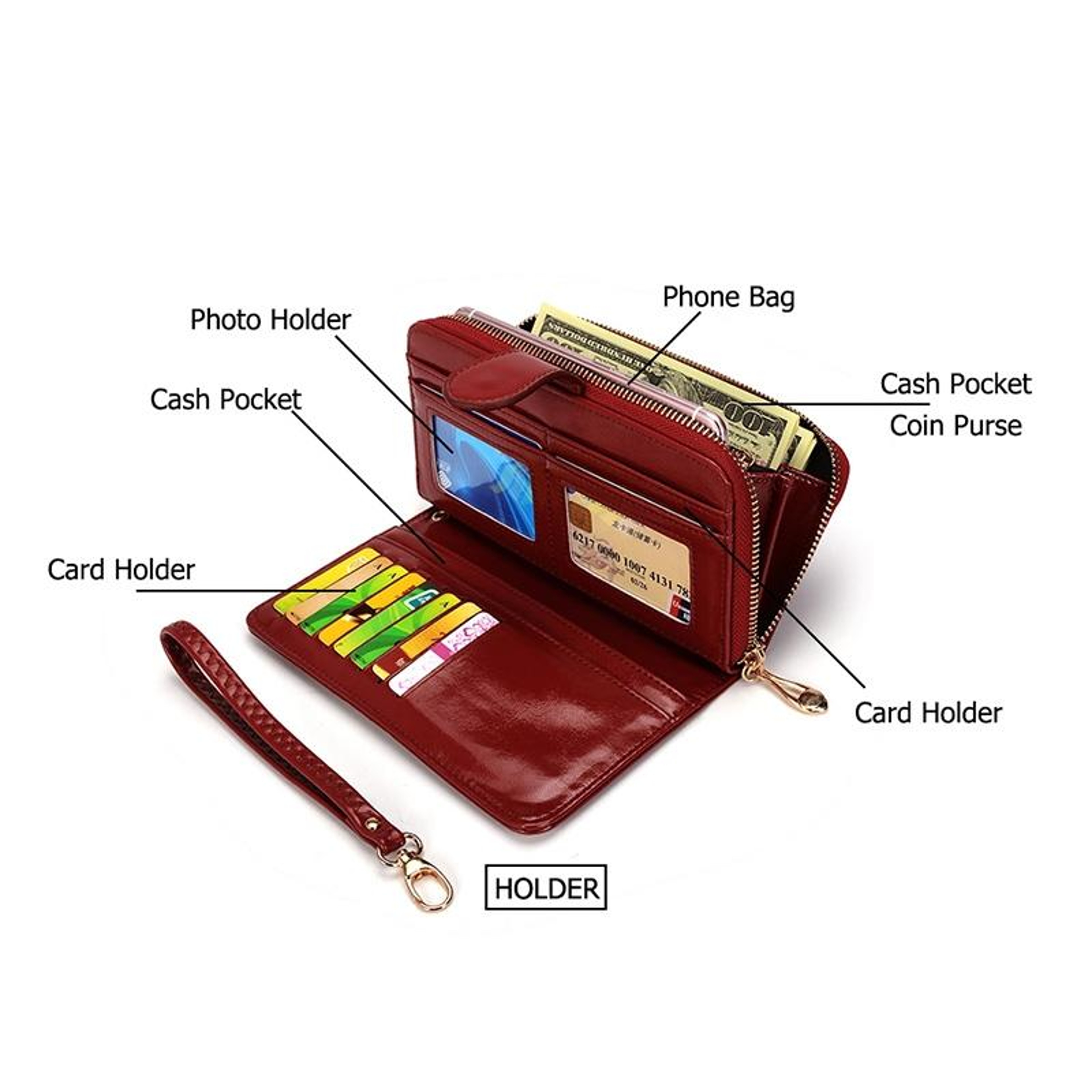 Womens Long Trifold PU Leather Wallet with Zipper Coin Pocket and Card Holder – view 6