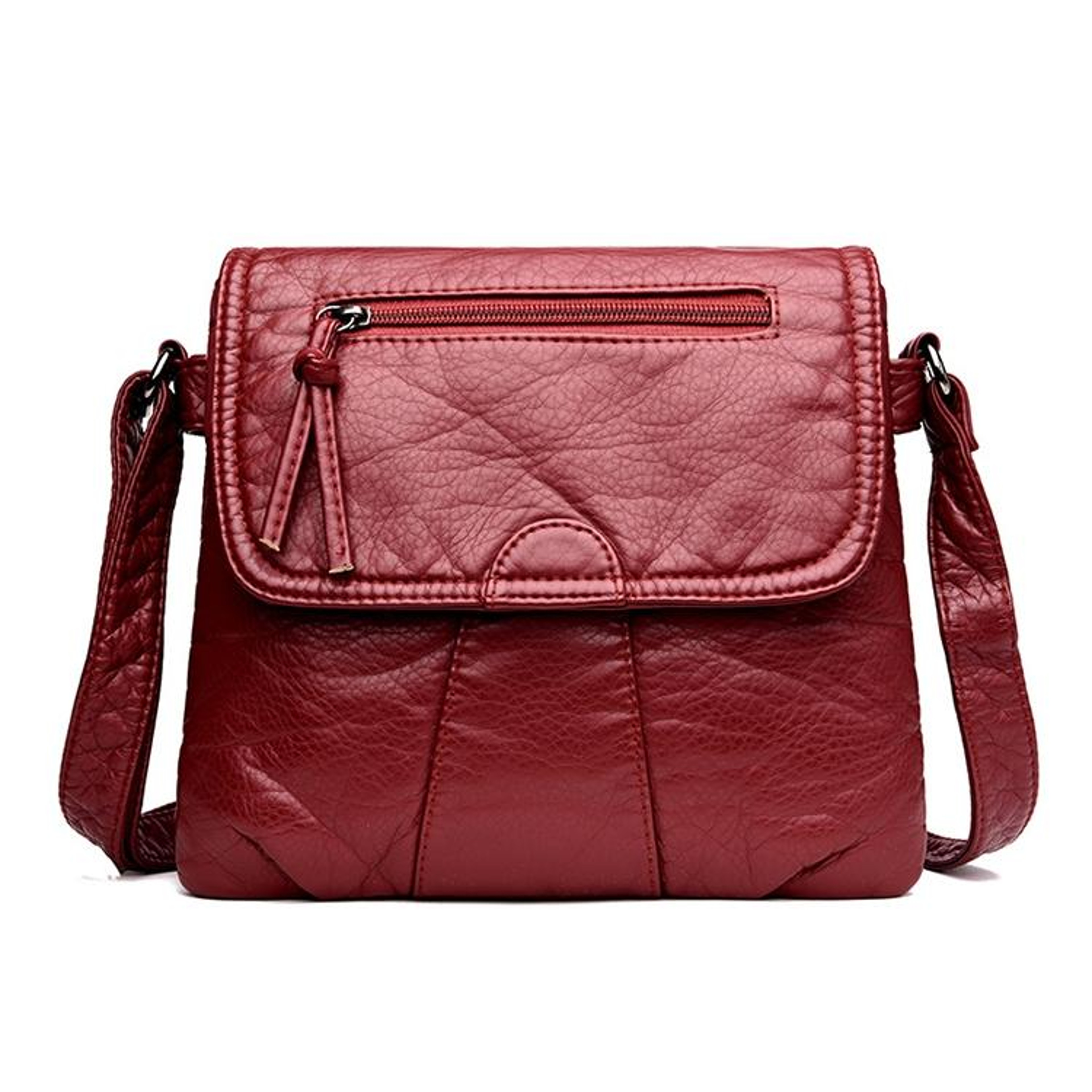 Womens Soft PU Leather Messenger Bag with Flap Closure and Multiple Pockets – view 2