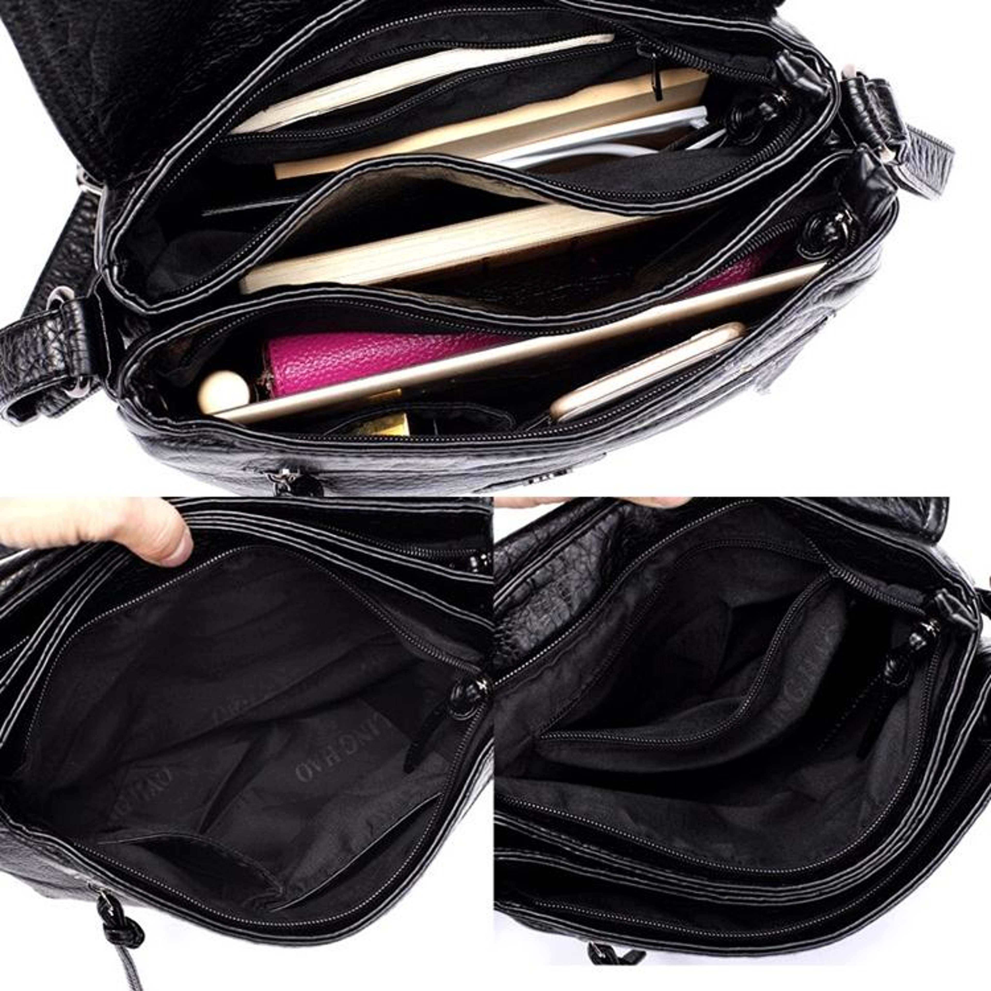Womens Soft PU Leather Messenger Bag with Flap Closure and Multiple Pockets – view 8