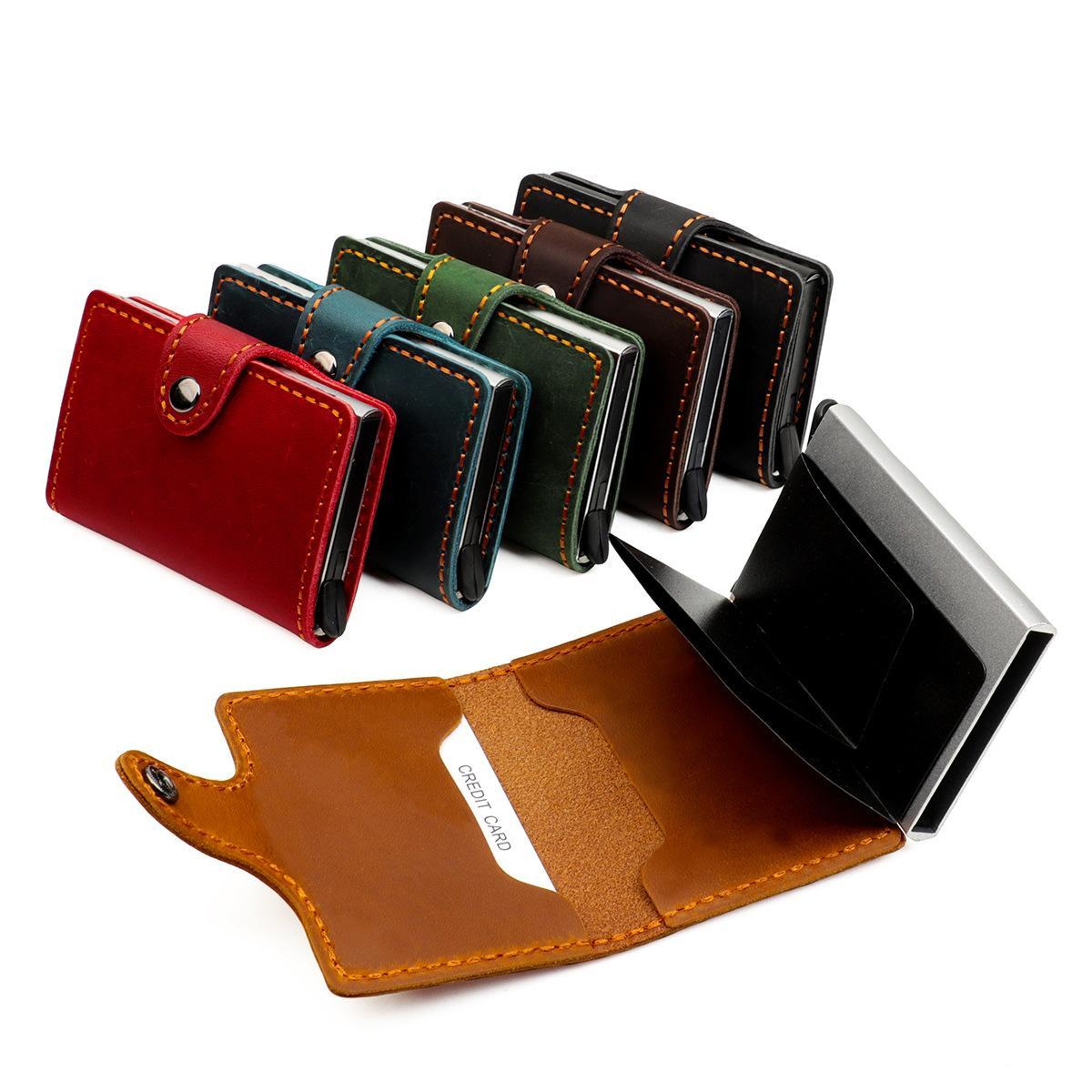 Genuine Leather RFID Card Holder with Automatic Pop Up Aluminum Case – view 5