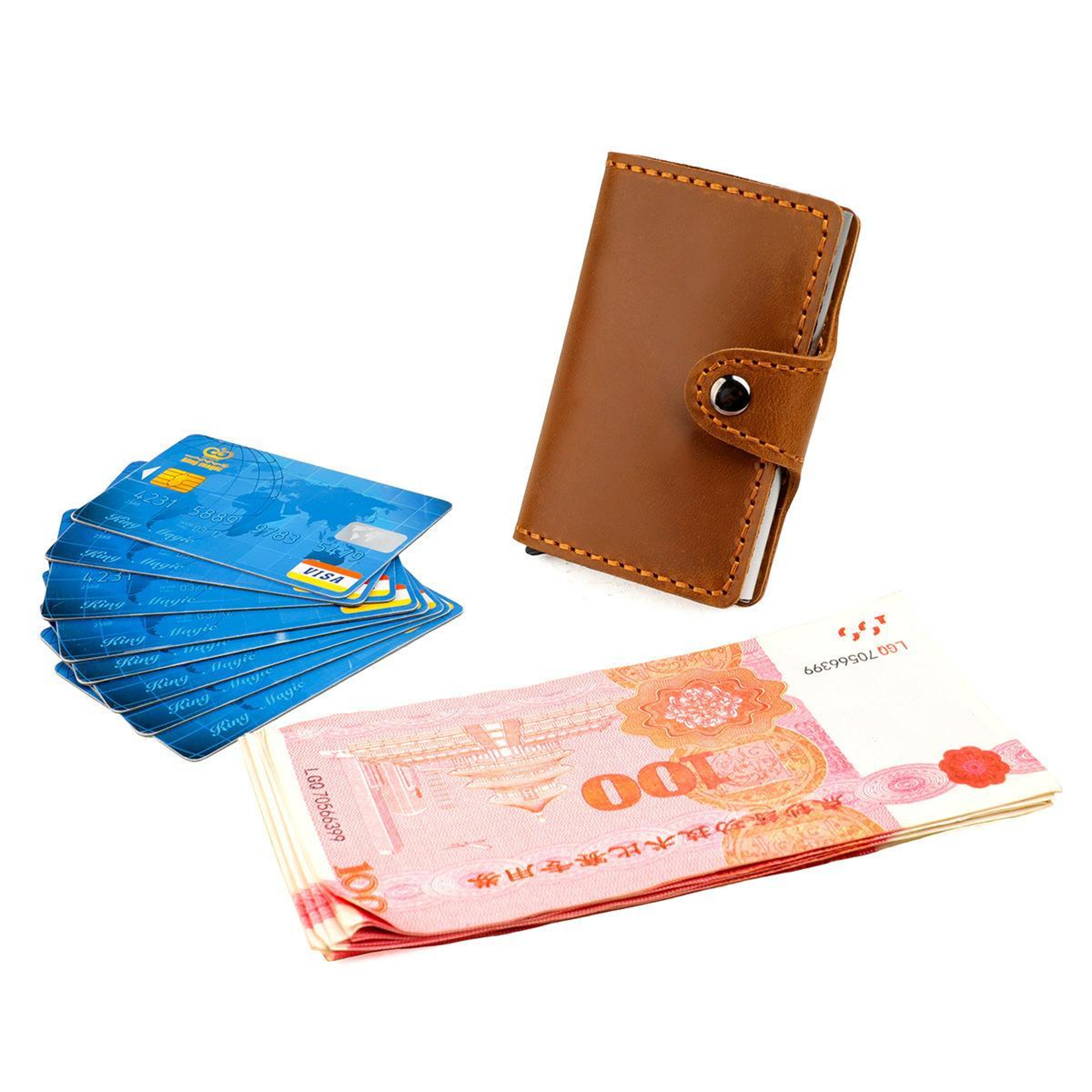 Genuine Leather RFID Card Holder with Automatic Pop Up Aluminum Case – view 7