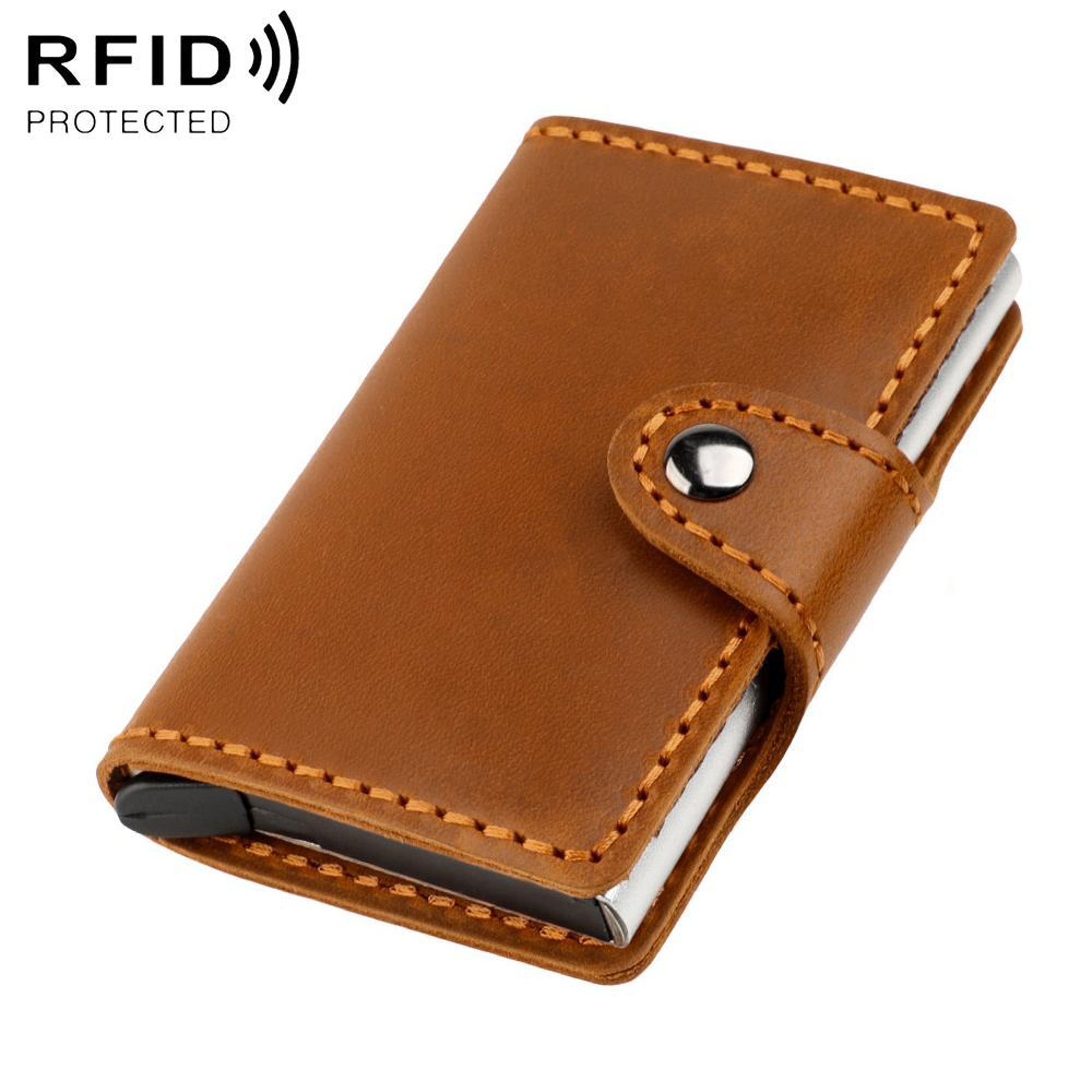 Genuine Leather RFID Card Holder with Automatic Pop Up Aluminum Case – view 12