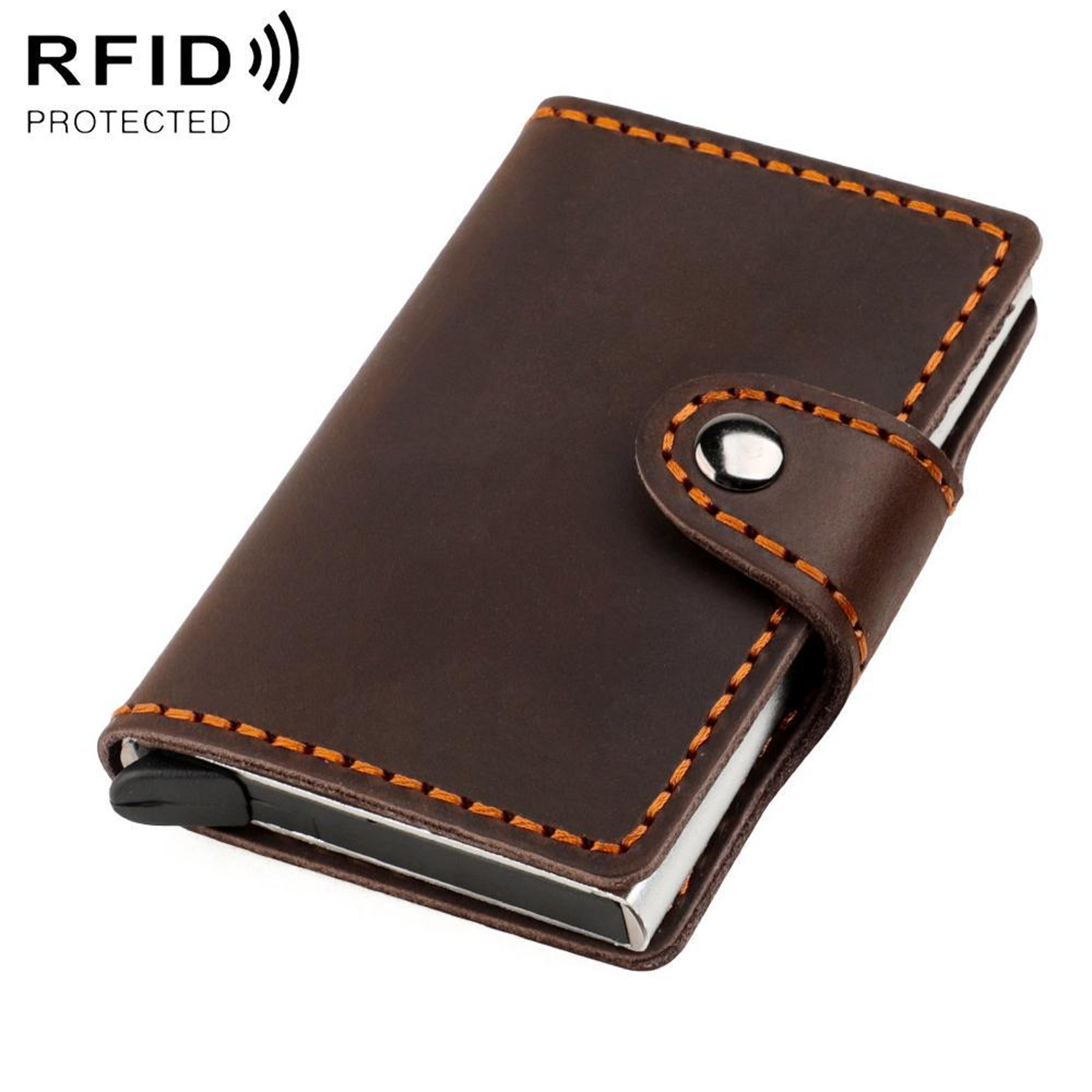 Genuine Leather RFID Card Holder with Automatic Pop Up Aluminum Case – view 13